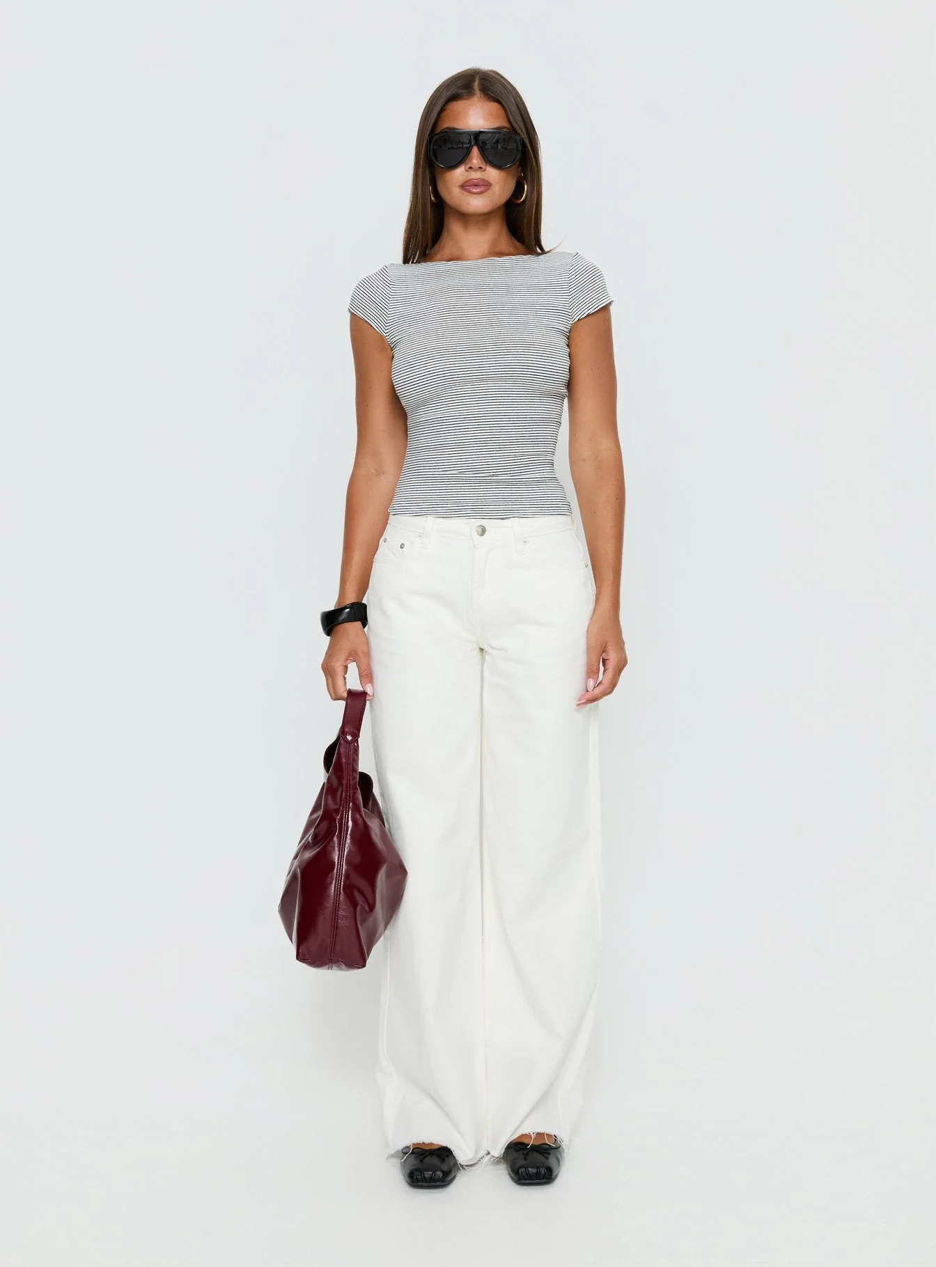Nyren Low Back Boatneck Top White / Black Stripe - Image 7