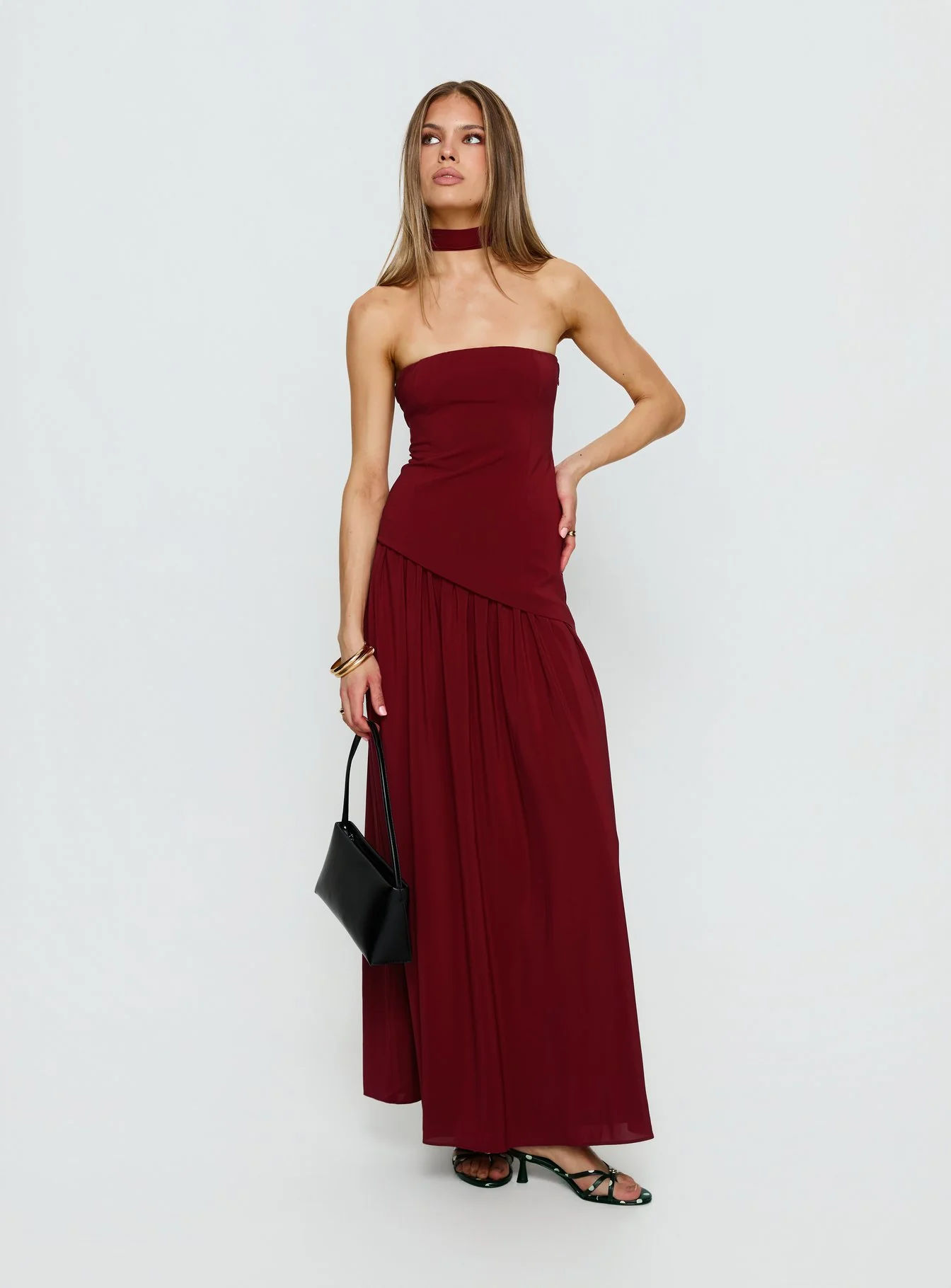 Odela Strapless Drop Waist Maxi Dress Cherry - Image 2
