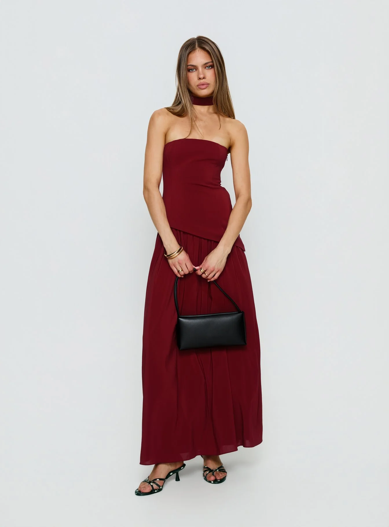 Odela Strapless Drop Waist Maxi Dress Cherry - Image 3