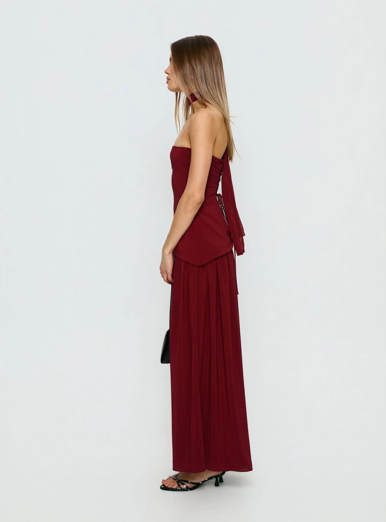Odela Strapless Drop Waist Maxi Dress Cherry - Image 4