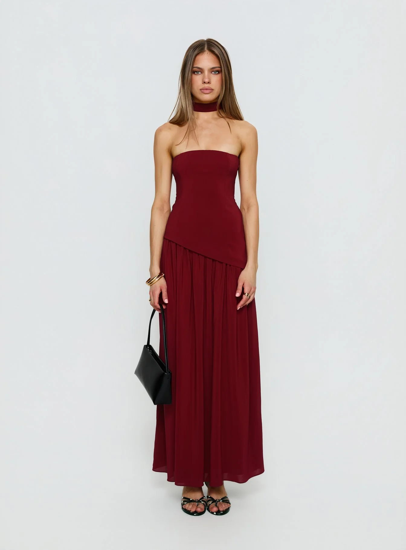 Odela Strapless Drop Waist Maxi Dress Cherry - Image 7