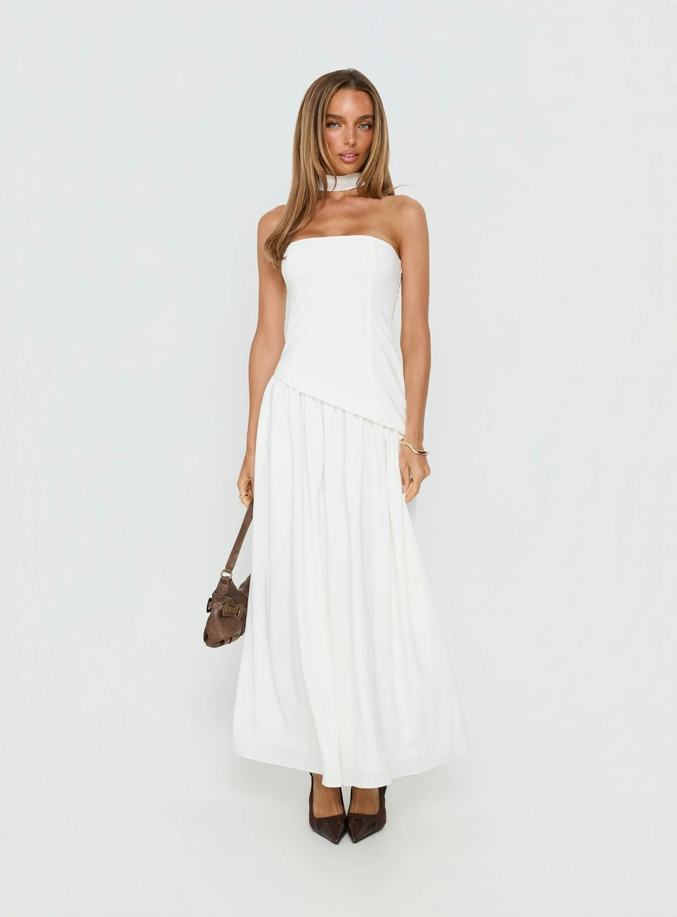 Odela Strapless Drop Waist Maxi Dress White - Image 3