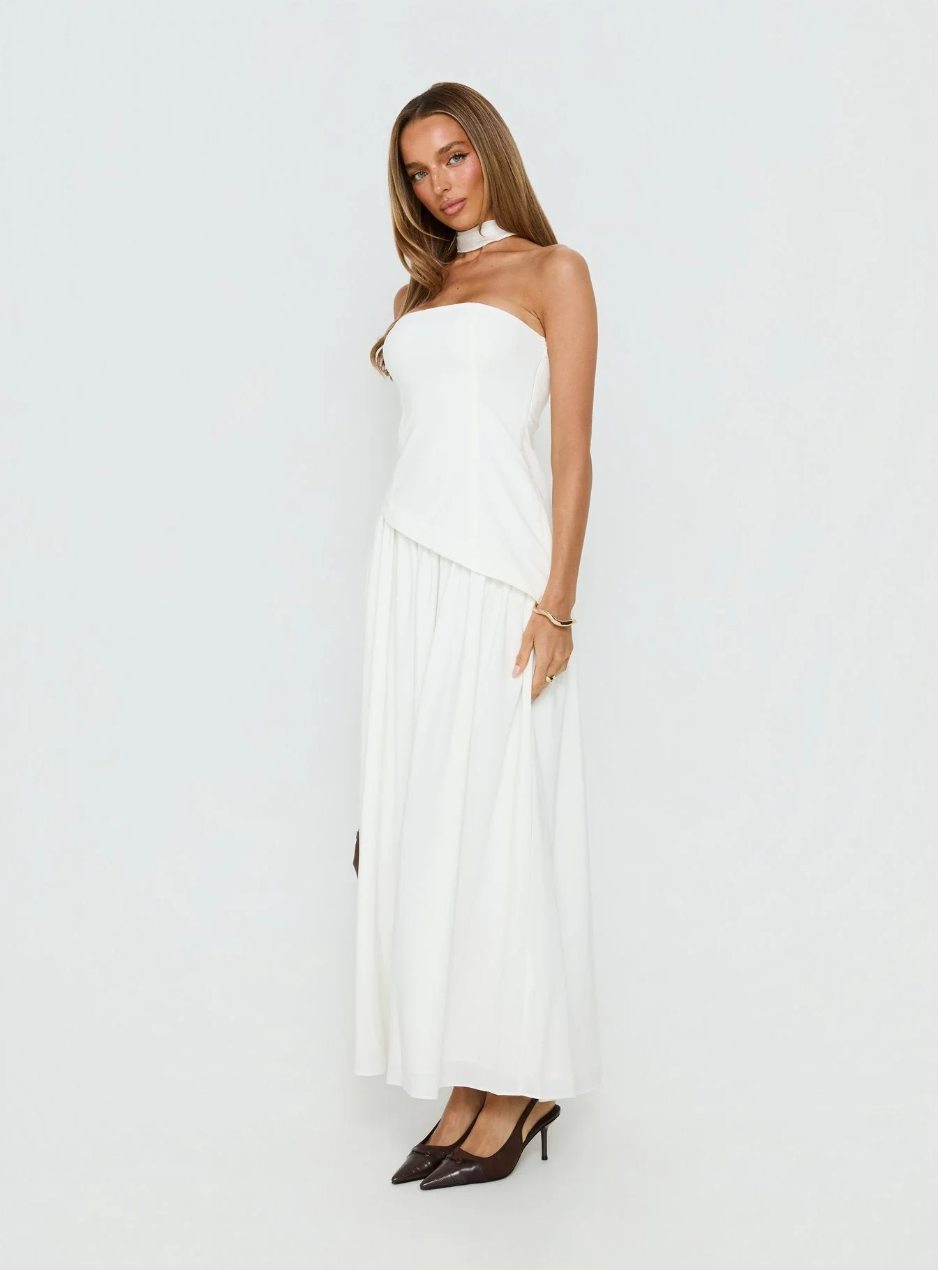 Odela Strapless Drop Waist Maxi Dress White - Image 4