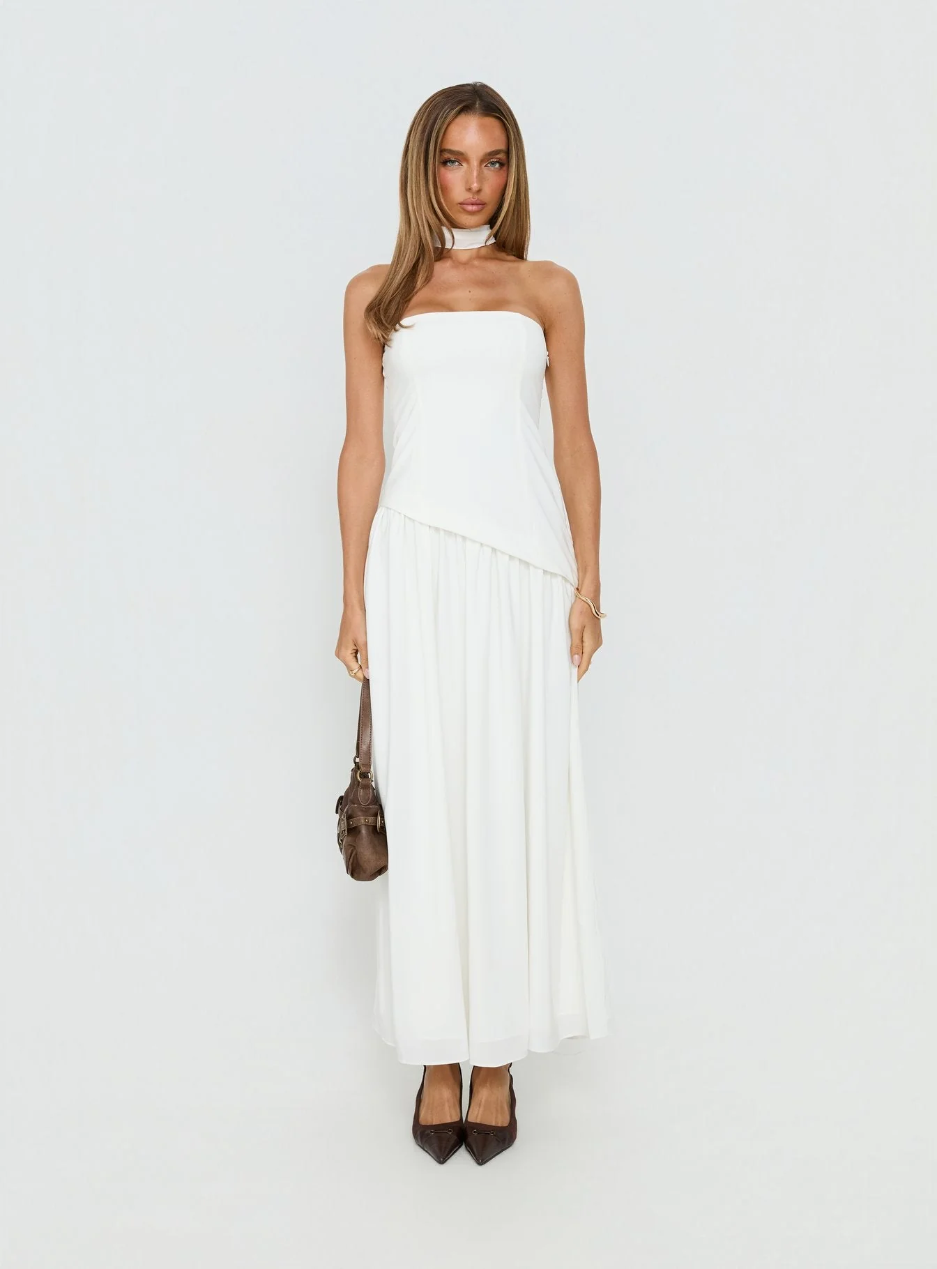 Odela Strapless Drop Waist Maxi Dress White - Image 9