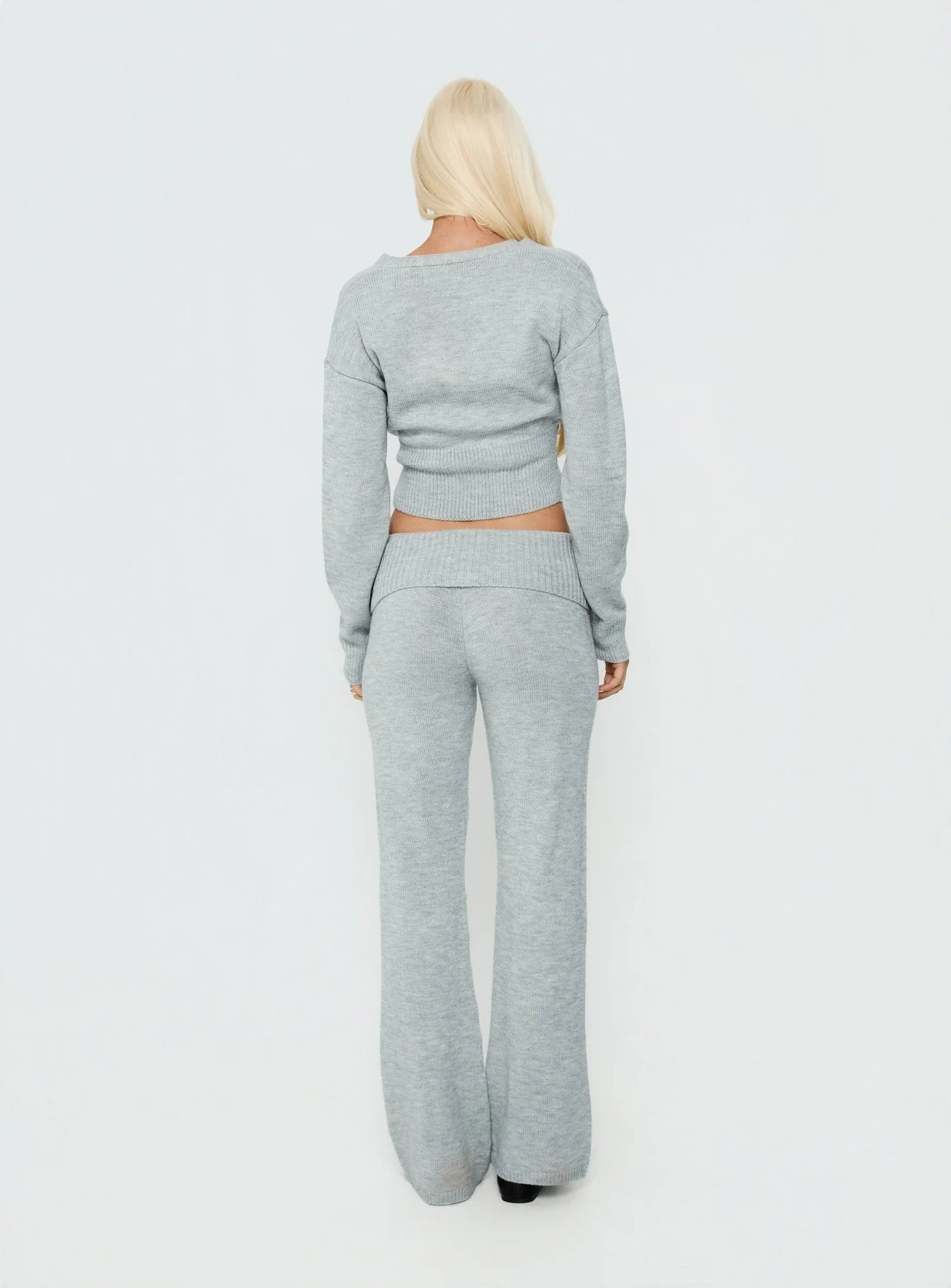Odeline Fold Over Knit Pants Grey Marle - Image 5