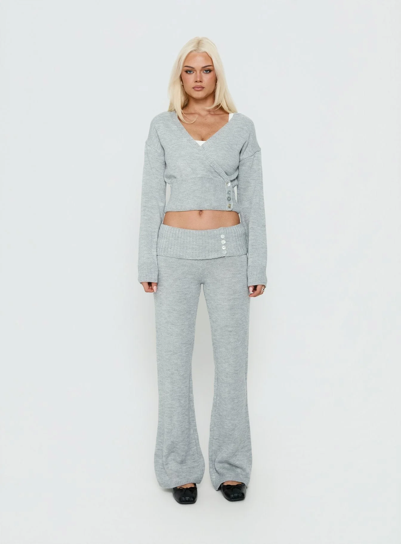 Odeline Fold Over Knit Pants Grey Marle - Image 7
