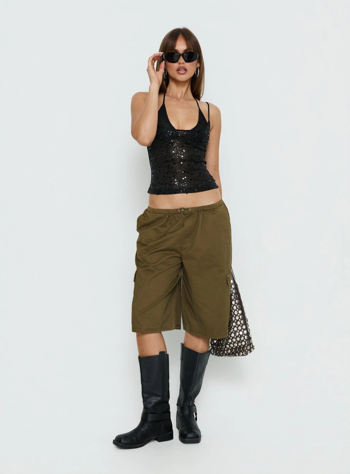 Odena Layered Sequin Cami Top Black - Image 3