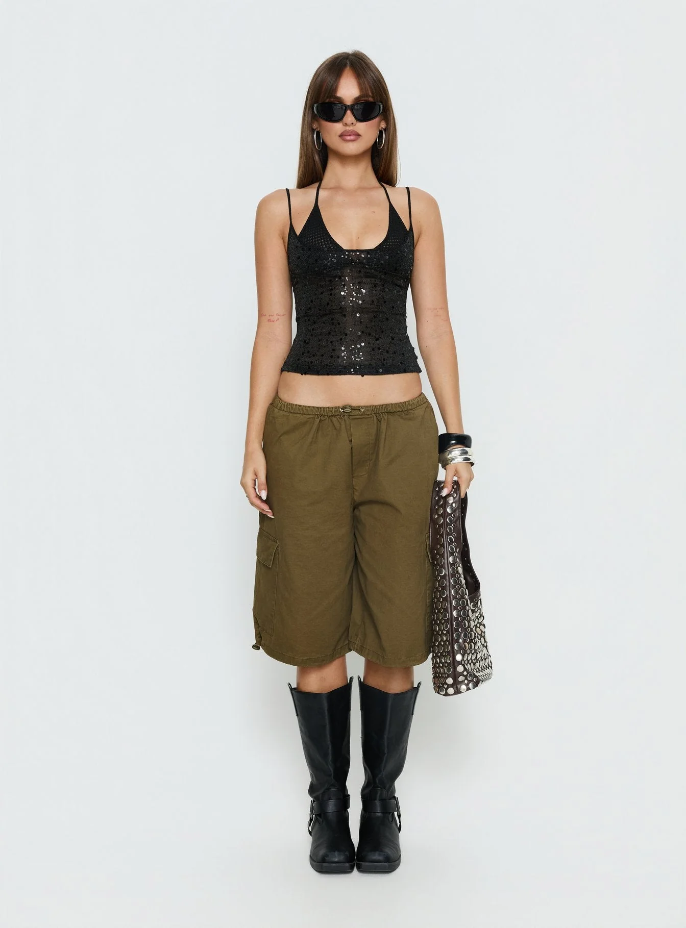 Odena Layered Sequin Cami Top Black - Image 7