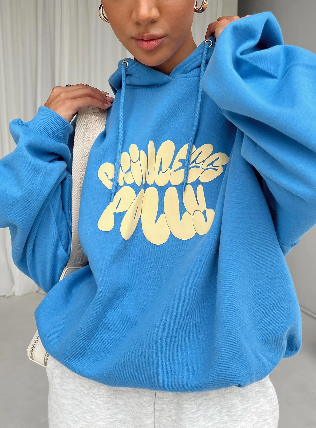 Princess Polly Hoodie Sweatshirt Bubble Text Blue / Yellow - Image 3