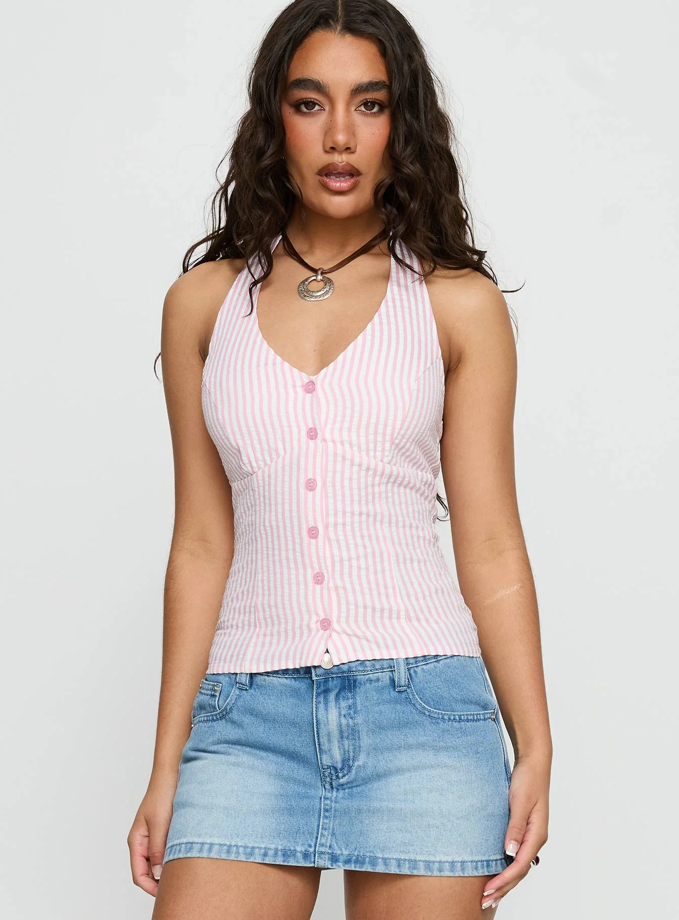 Old Friend Halter Top Pink Stripe