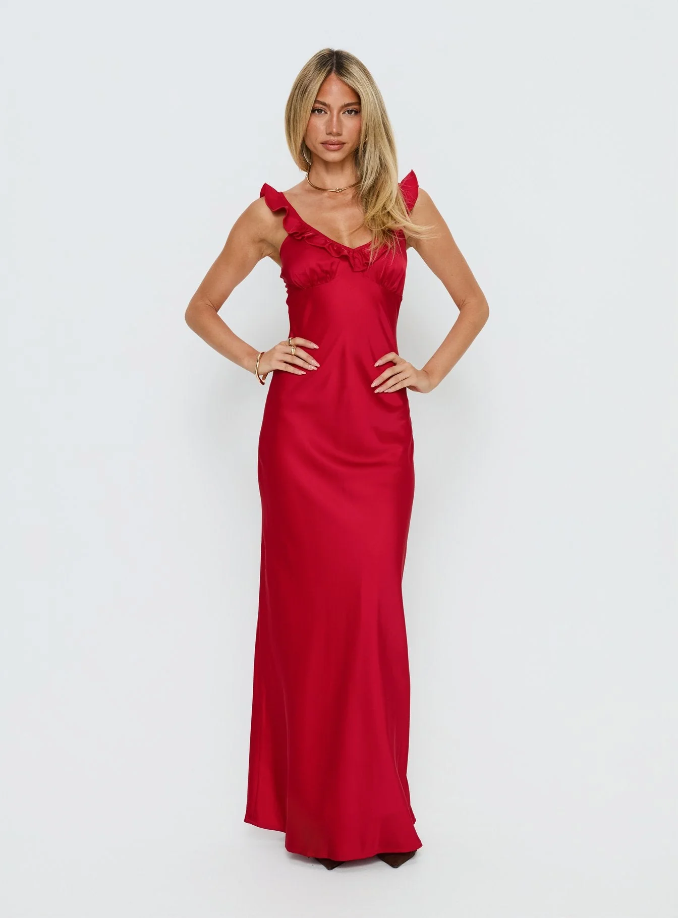 Ondrea Frill V Neck Maxi Dress Red - Image 3