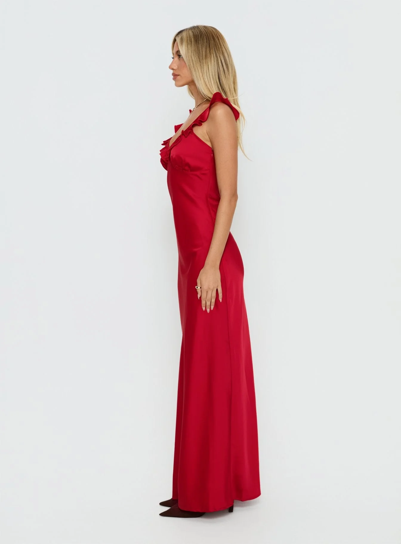Ondrea Frill V Neck Maxi Dress Red - Image 4