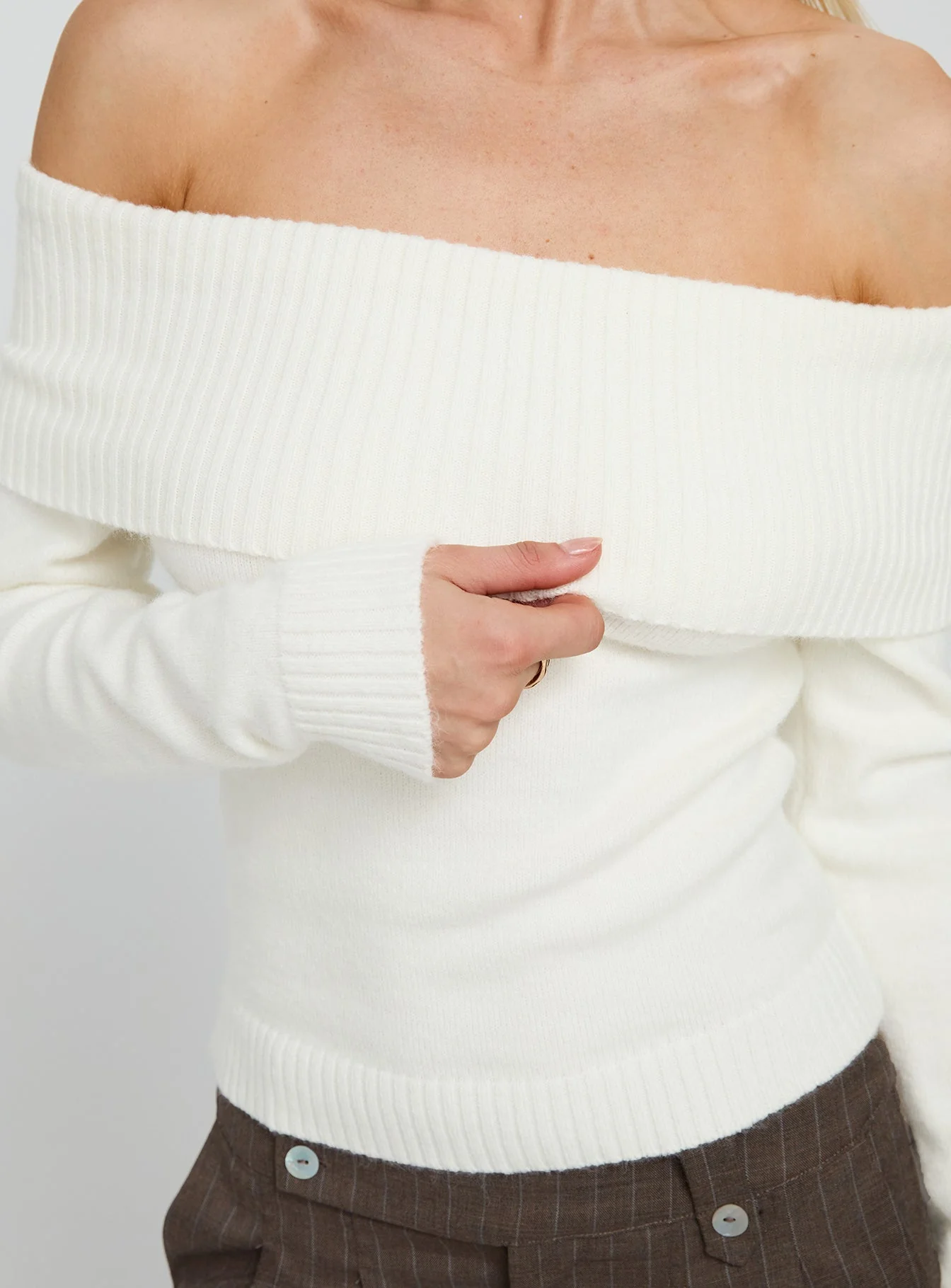 One For Me Off The Shoulder Jumper White - Image 6