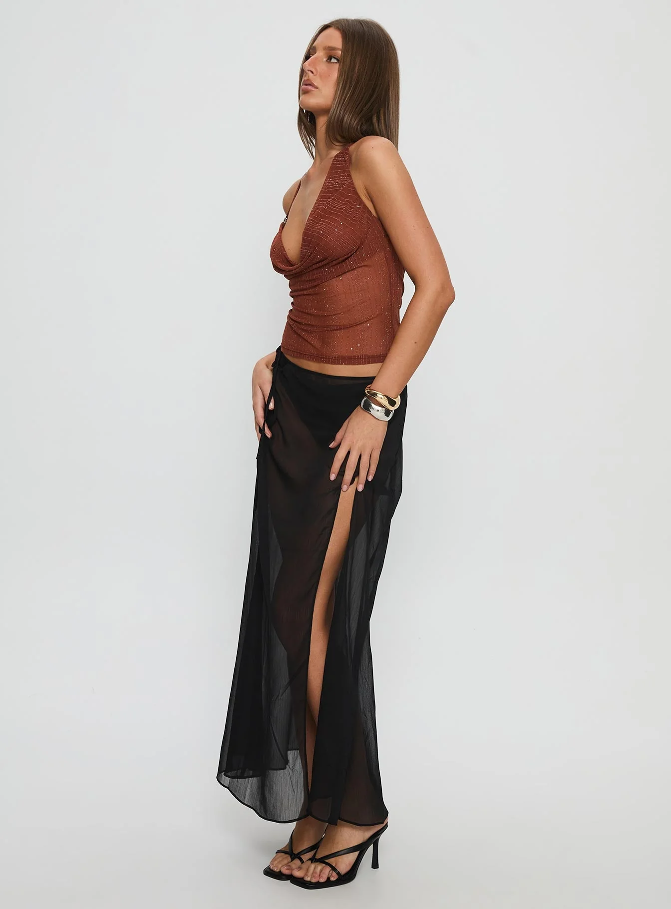 Onyxa Sheer Wrap Maxi Skirt Black - Image 4