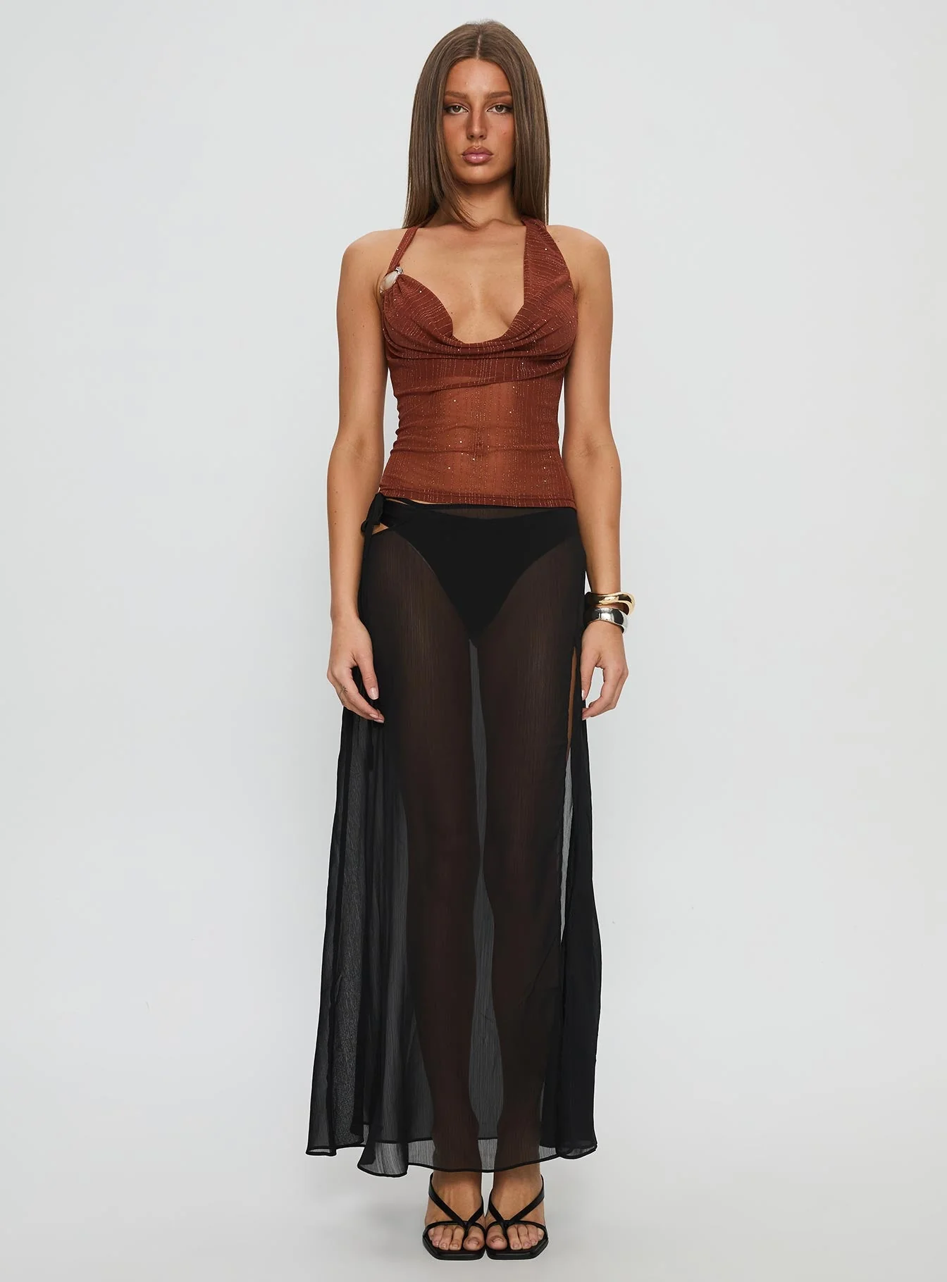 Onyxa Sheer Wrap Maxi Skirt Black - Image 7