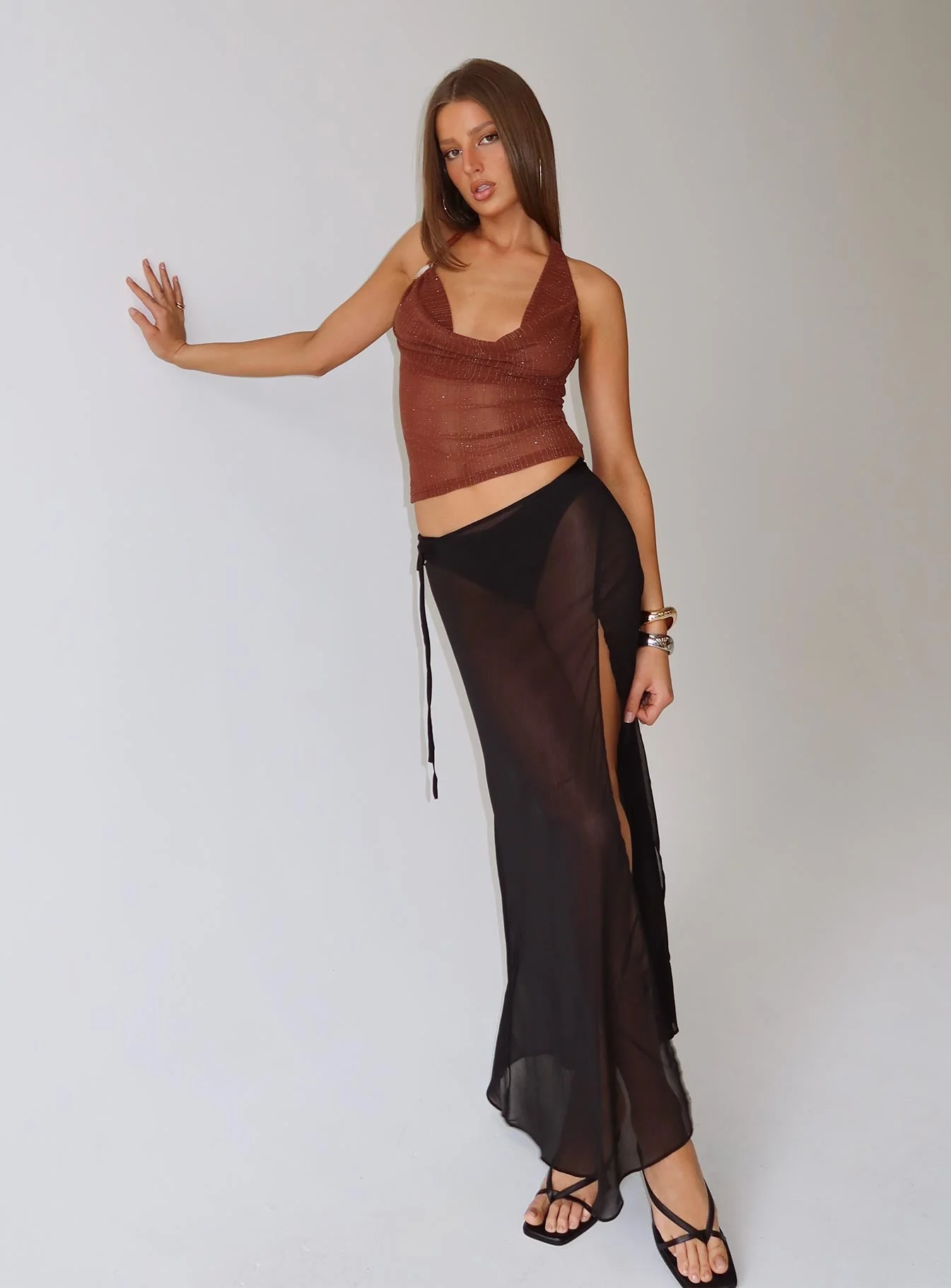 Onyxa Sheer Wrap Maxi Skirt Black - Image 9
