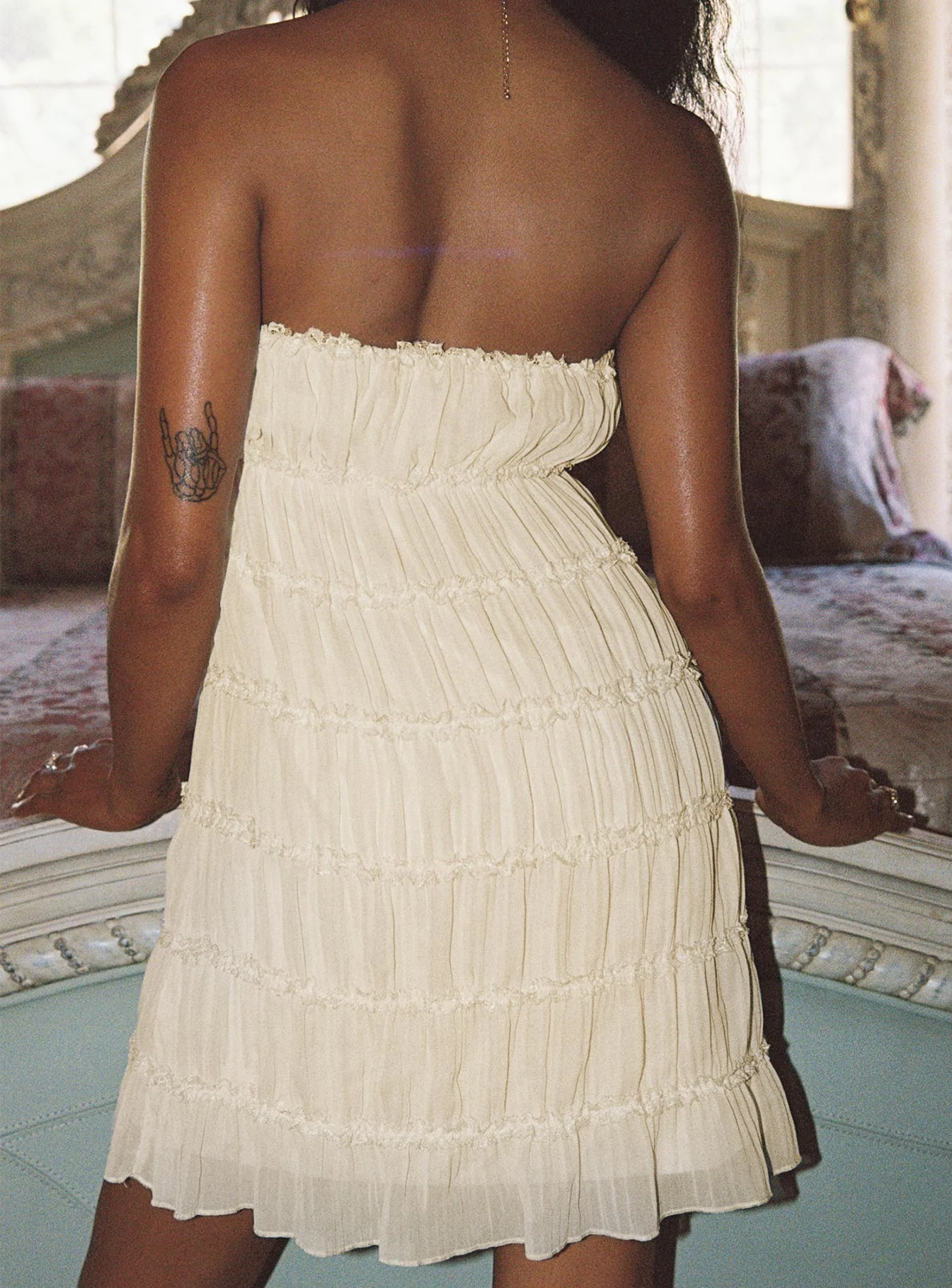 Opalette Strapless Mini Dress Cream - Image 3