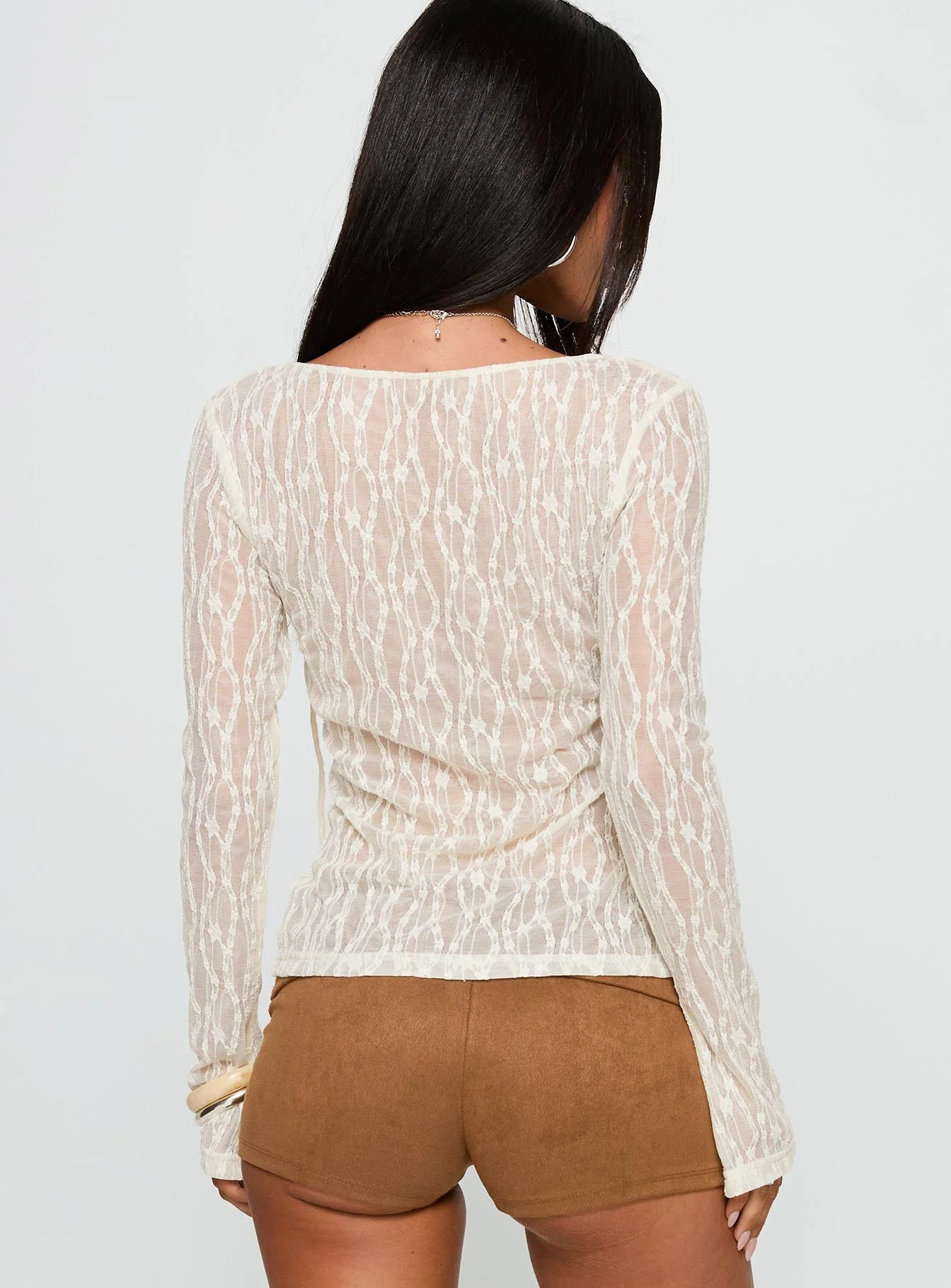 Open Your Heart Tie Detail Long Sleeve Top Cream - Image 5