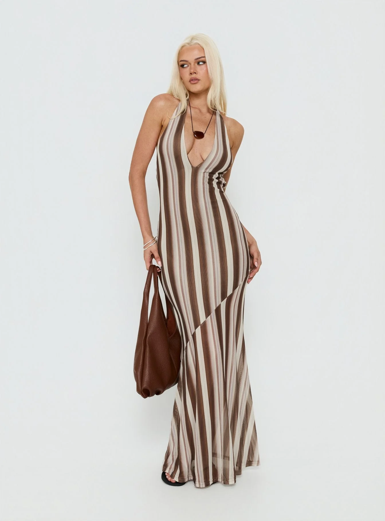 Oralee Halter Sheer Maxi Dress Multi Stripe - Image 2