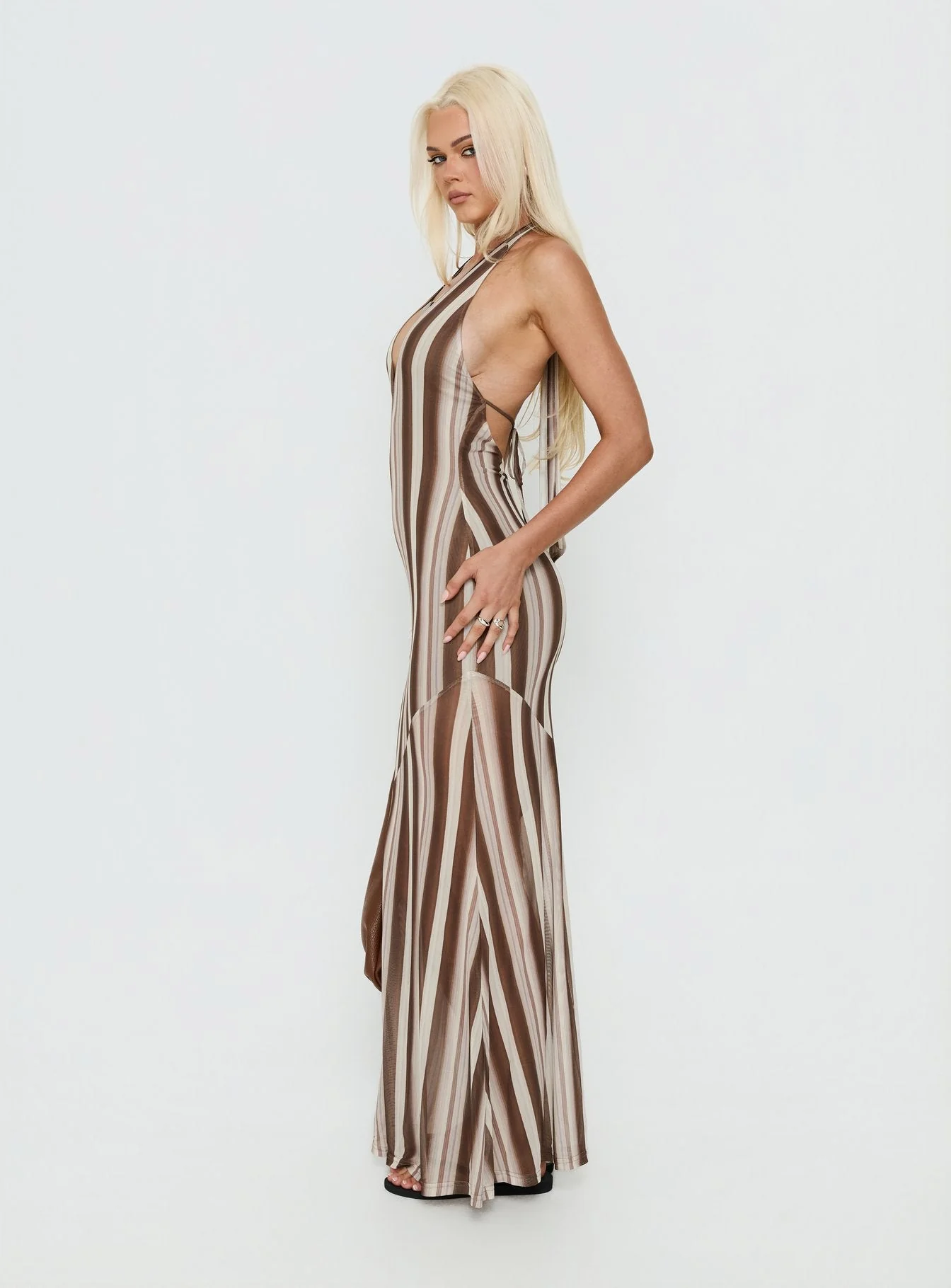 Oralee Halter Sheer Maxi Dress Multi Stripe - Image 3