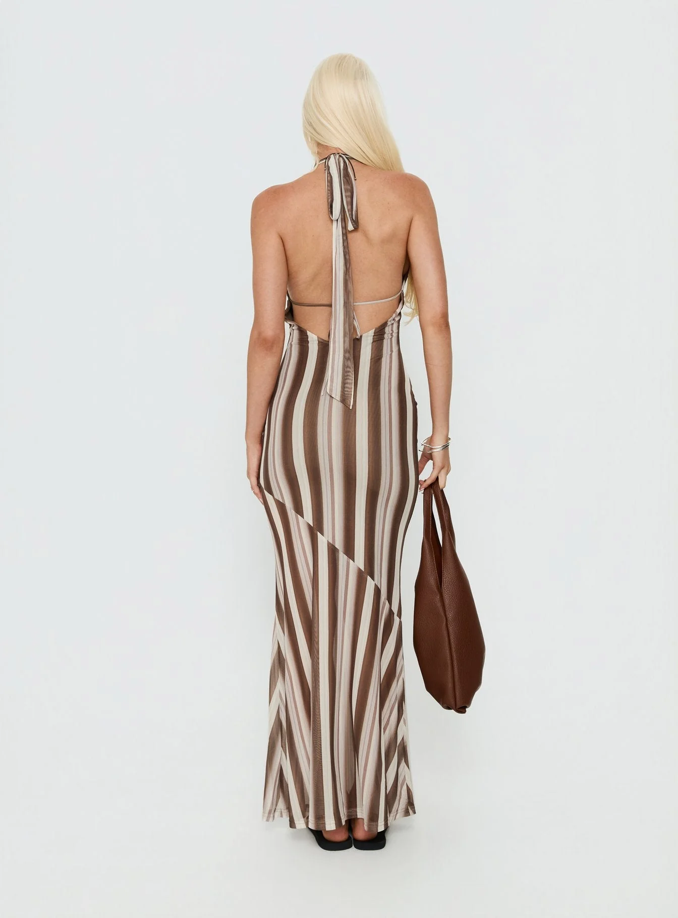 Oralee Halter Sheer Maxi Dress Multi Stripe - Image 4