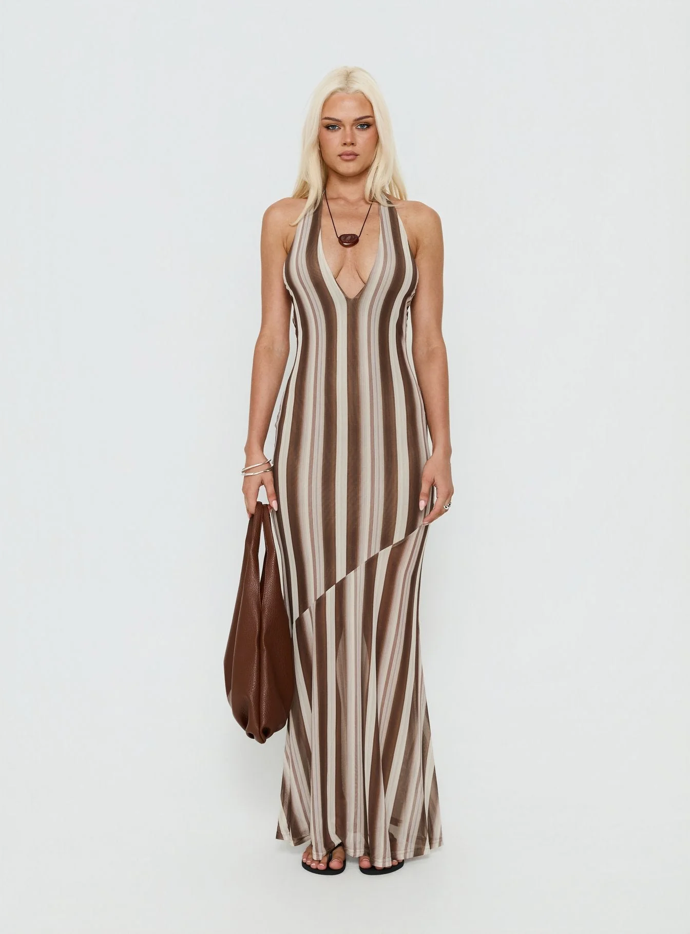 Oralee Halter Sheer Maxi Dress Multi Stripe - Image 7