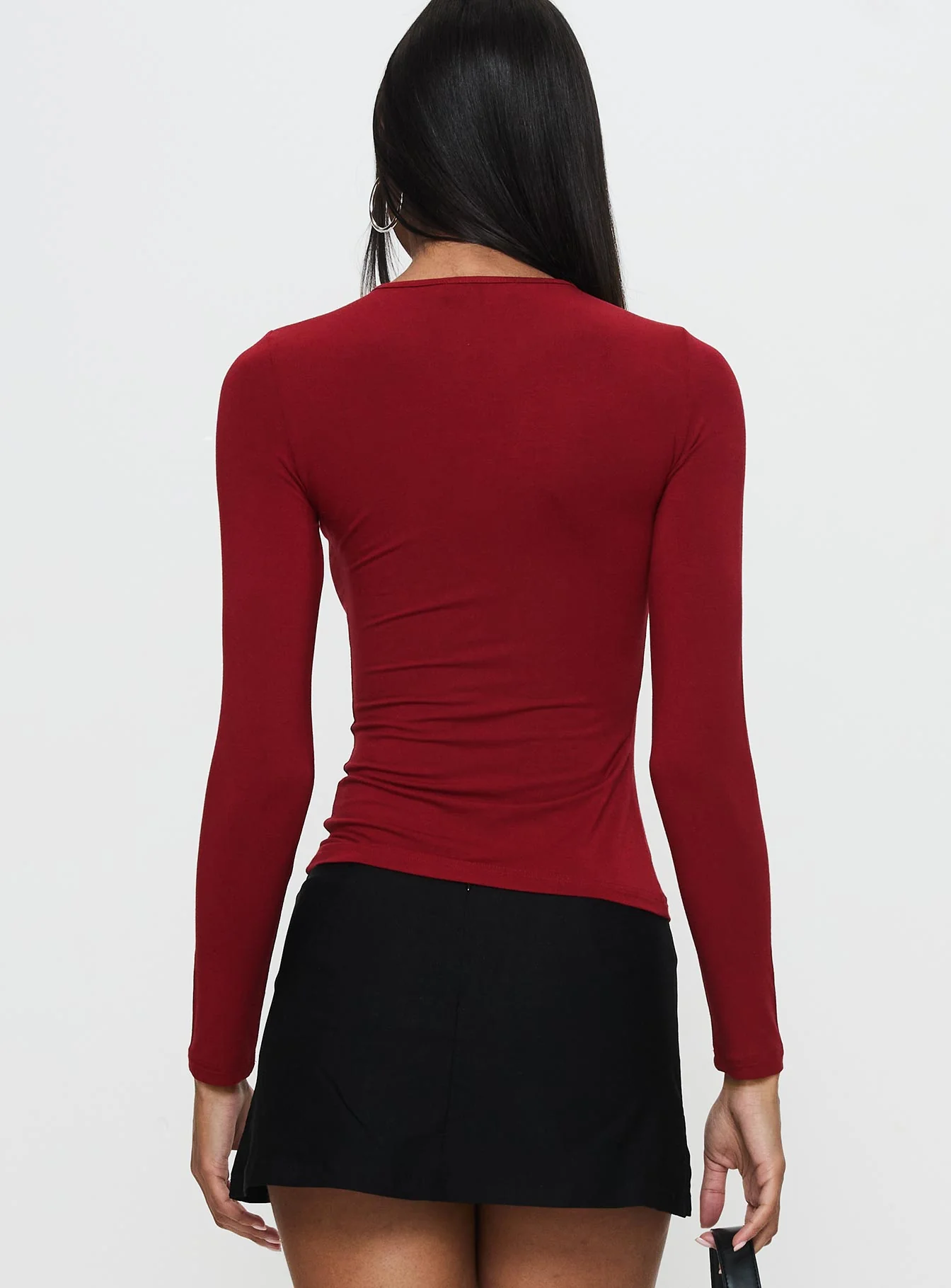 Orlaith Cut Out Long Sleeve Top Burgundy - Image 4