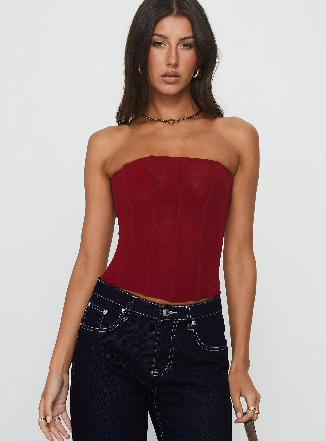 Oscuro Longline Mesh Corset Top Berry - Image 2