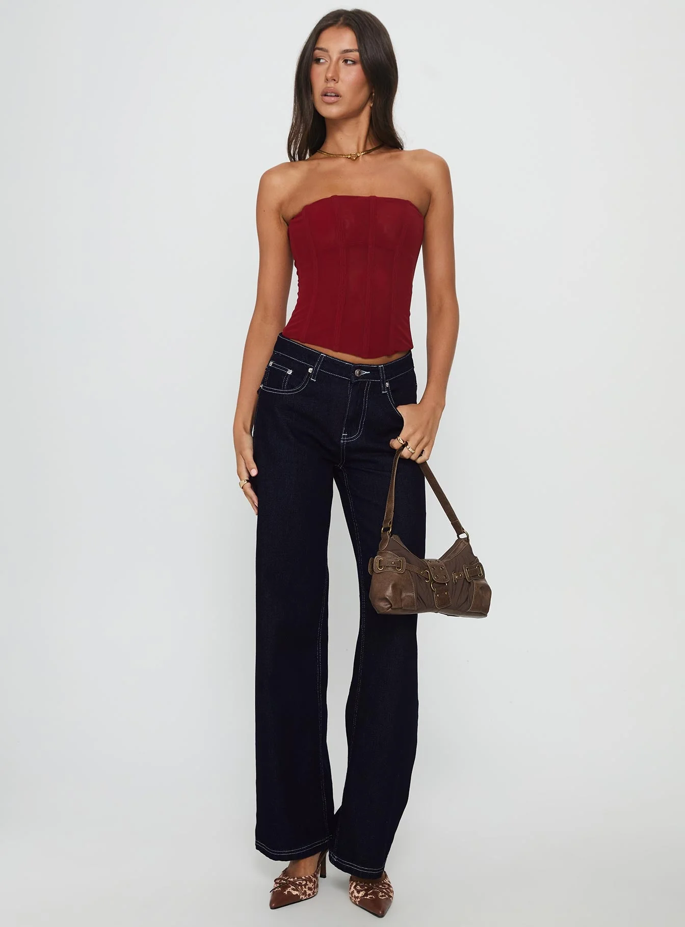 Oscuro Longline Mesh Corset Top Berry - Image 3