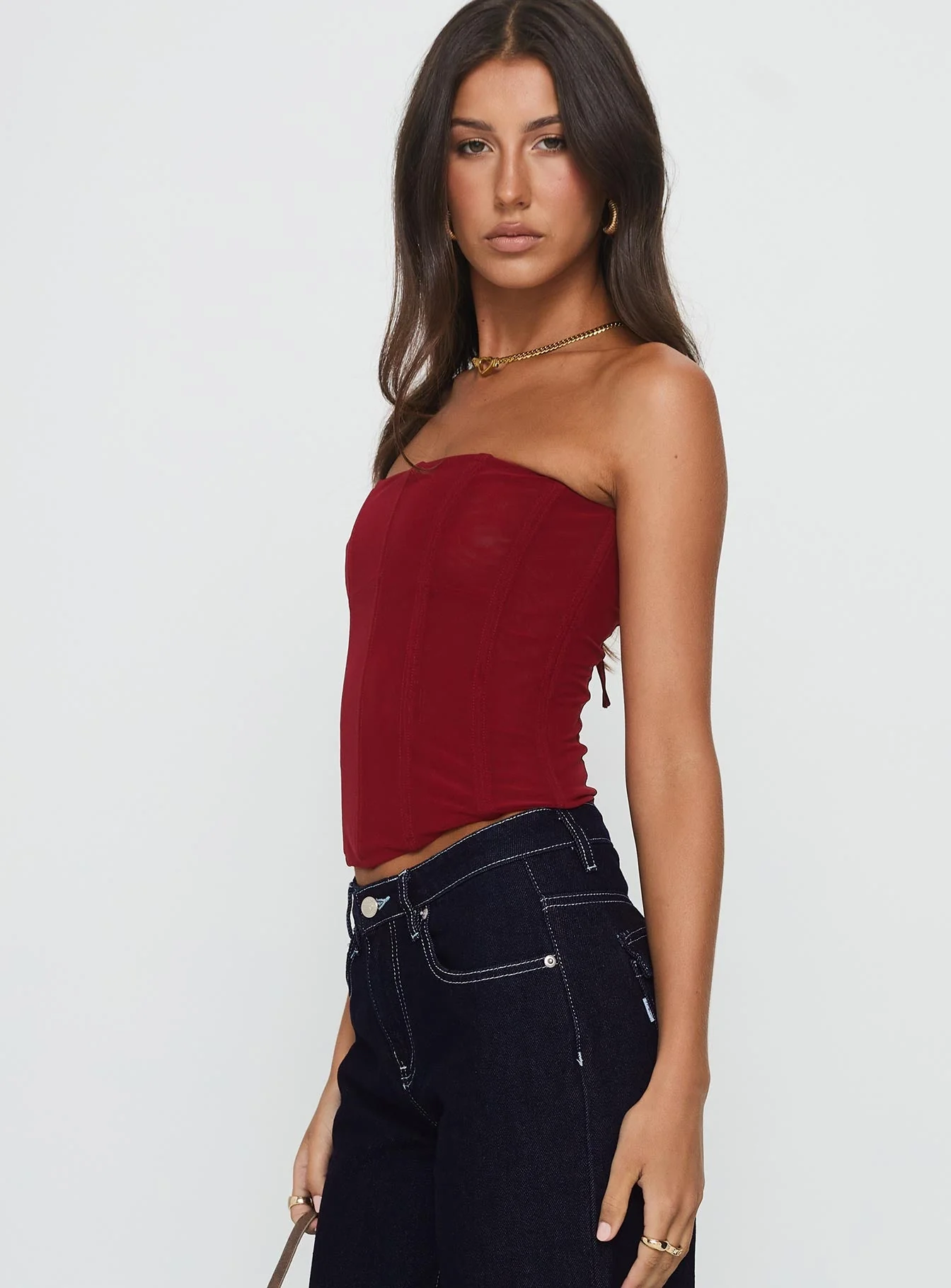 Oscuro Longline Mesh Corset Top Berry - Image 4