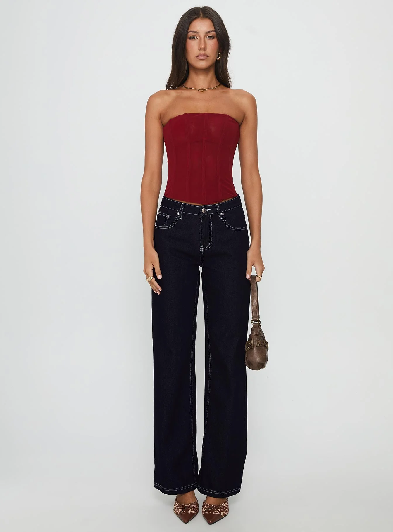 Oscuro Longline Mesh Corset Top Berry - Image 7