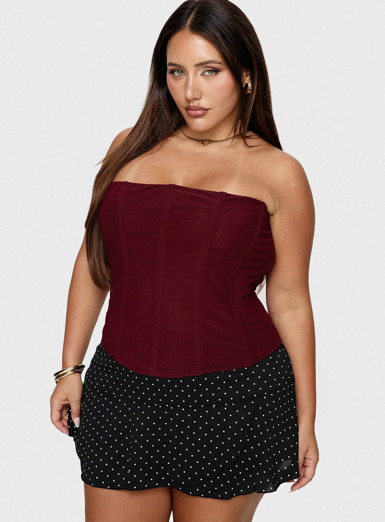 Oscuro Longline Mesh Corset Top Berry Curve - Image 8