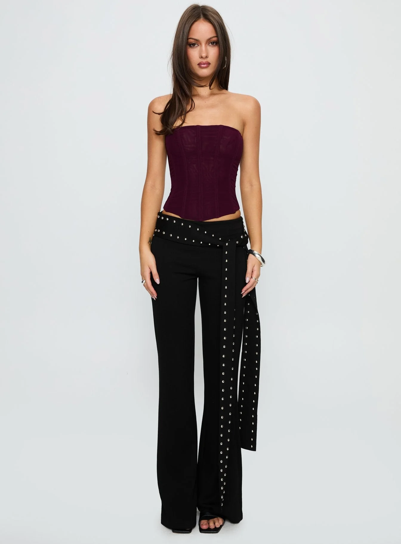 Oscuro Longline Mesh Corset Top Currant - Image 7