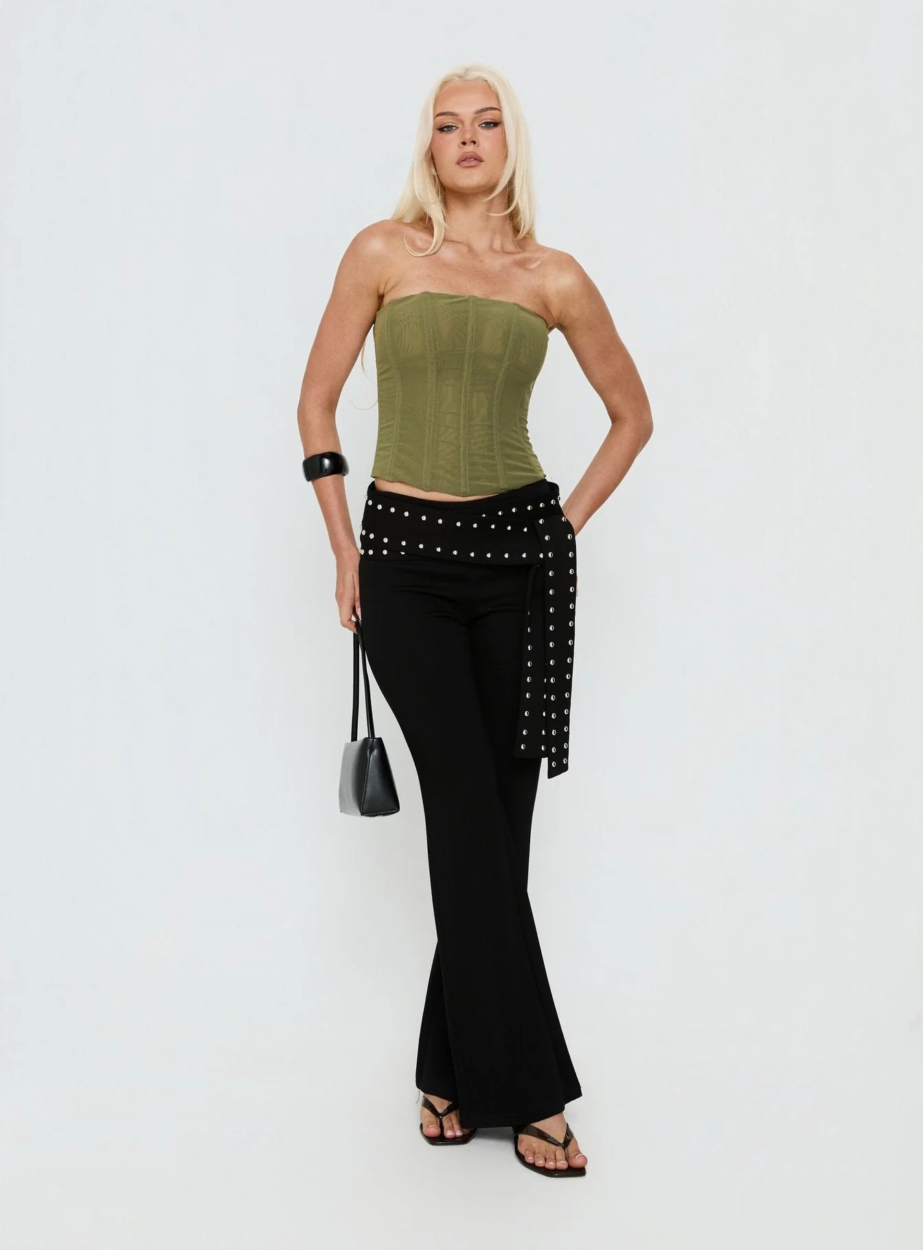 Oscuro Longline Mesh Corset Top Khaki - Image 3