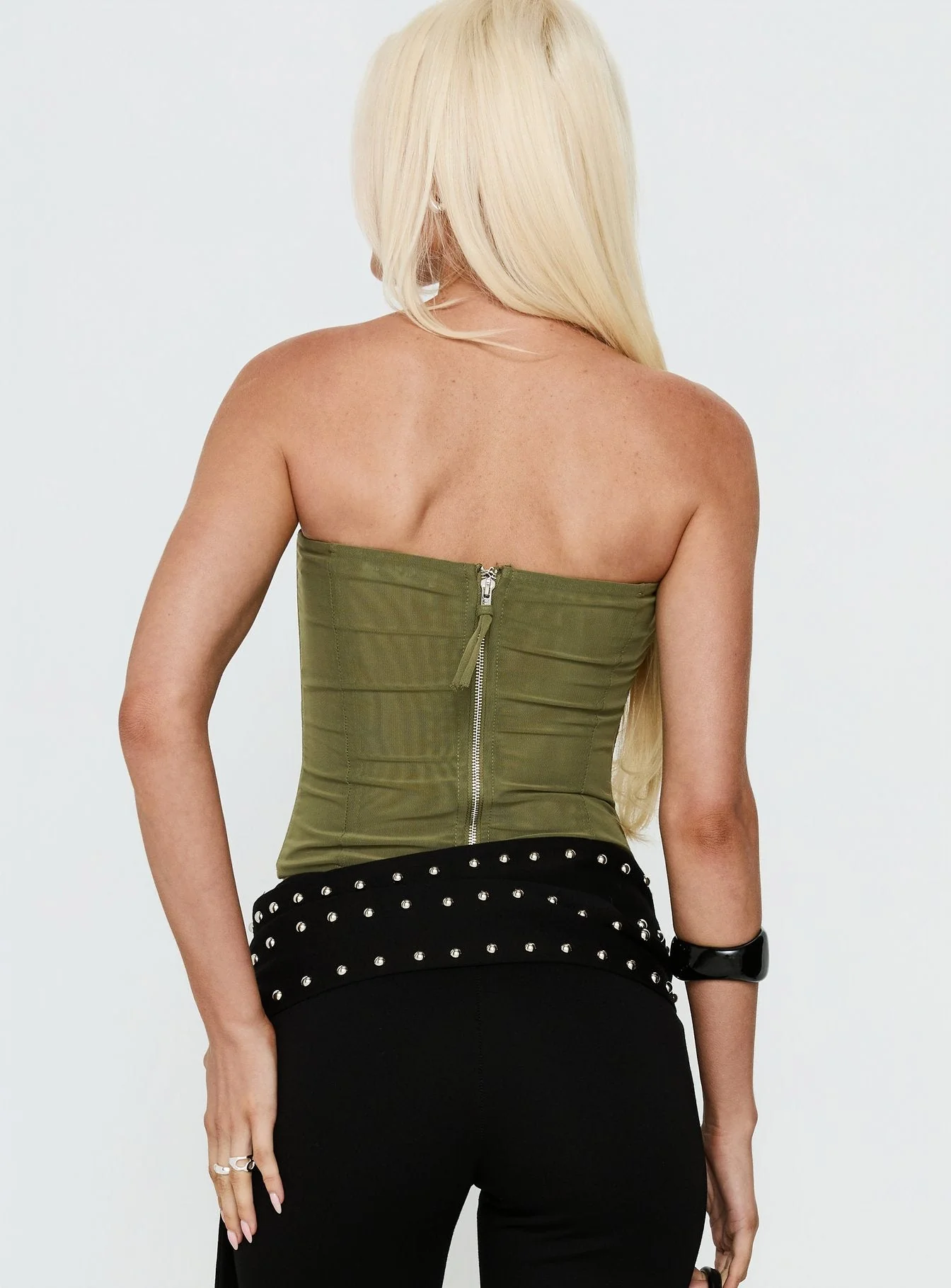 Oscuro Longline Mesh Corset Top Khaki - Image 5