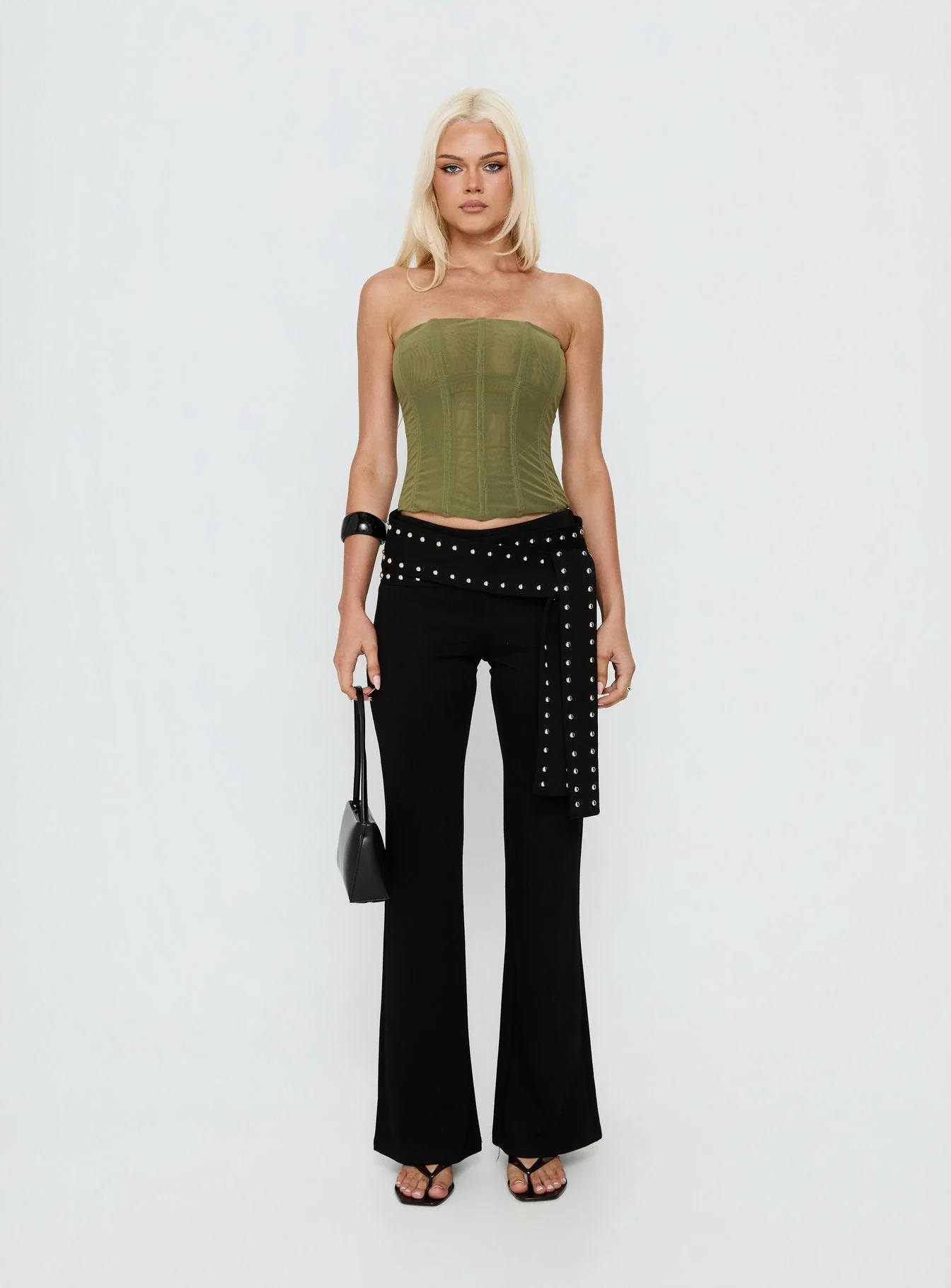 Oscuro Longline Mesh Corset Top Khaki - Image 7