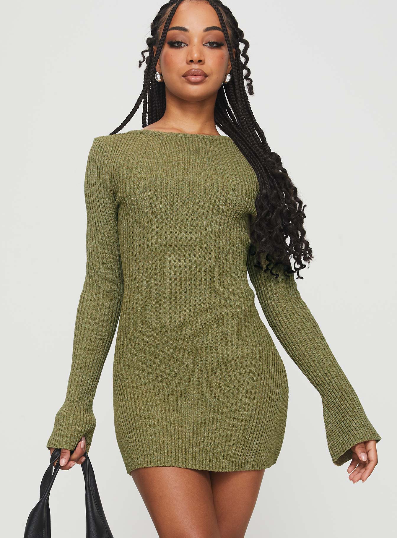Osment Long Sleeve Knit Mini Dress Olive - Image 2