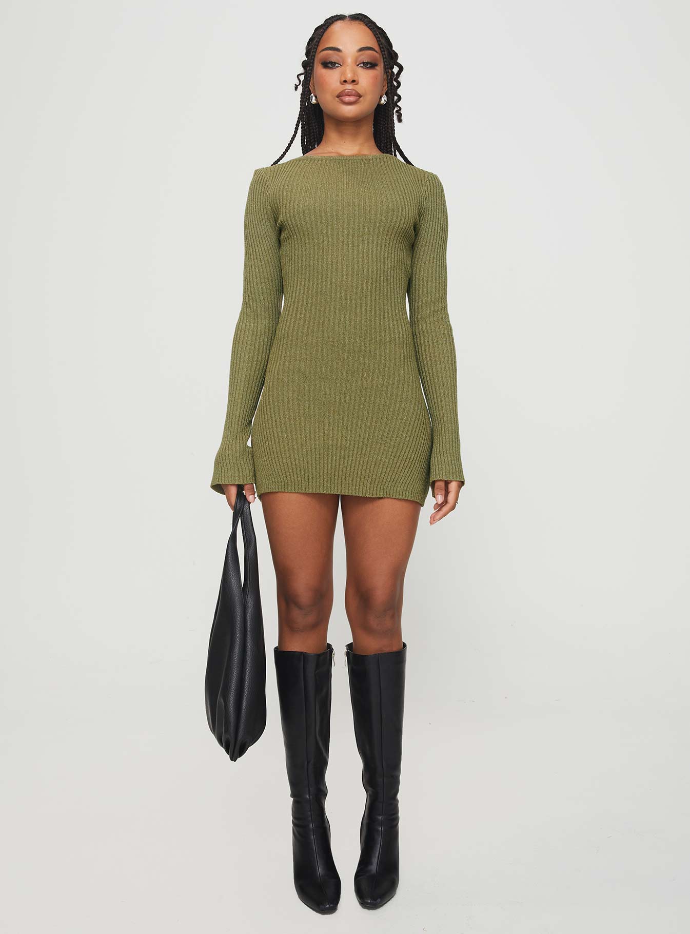 Osment Long Sleeve Knit Mini Dress Olive - Image 7