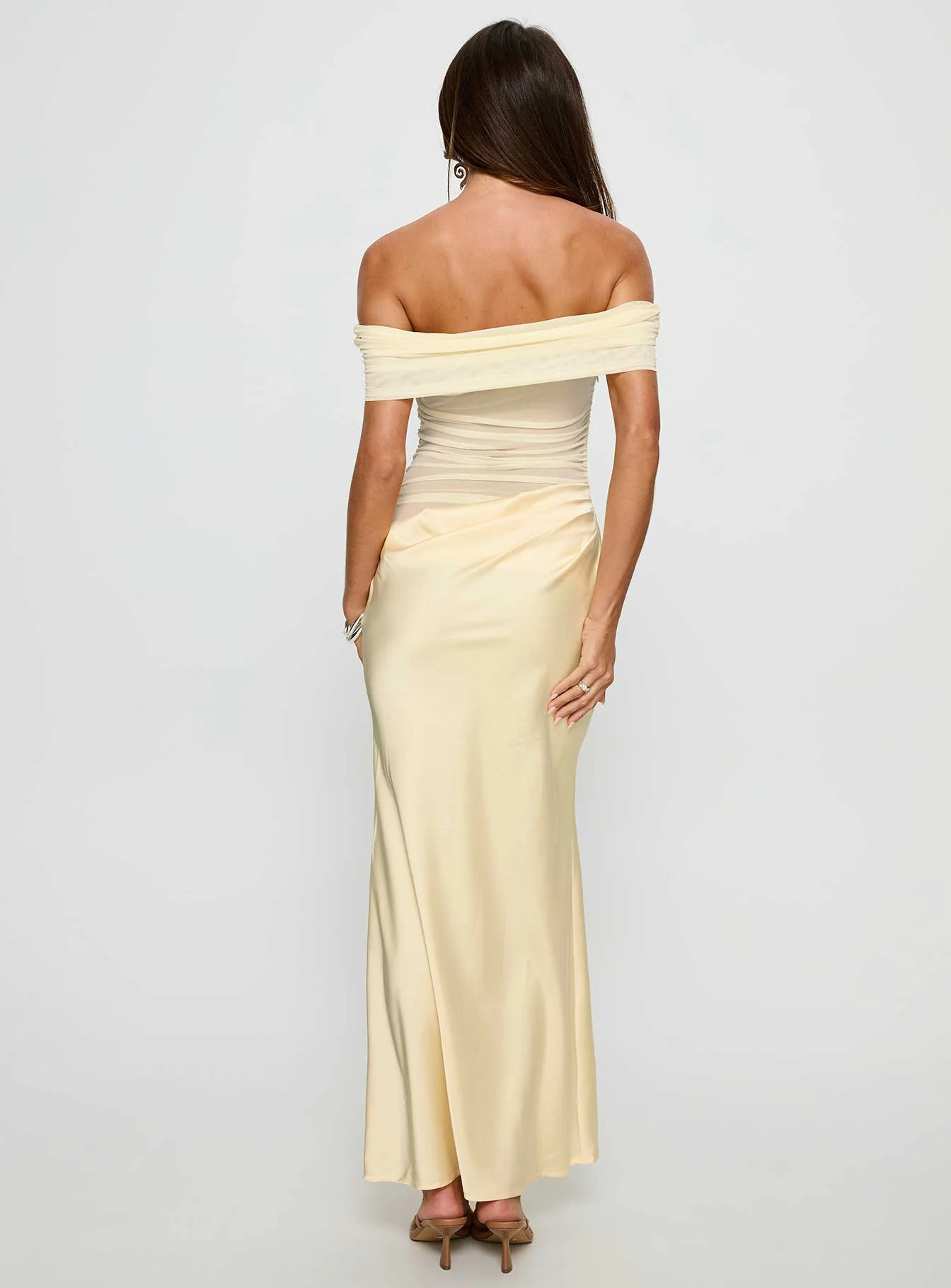 Osprey Mesh Off Shoulder Maxi Dress Yellow - Image 5