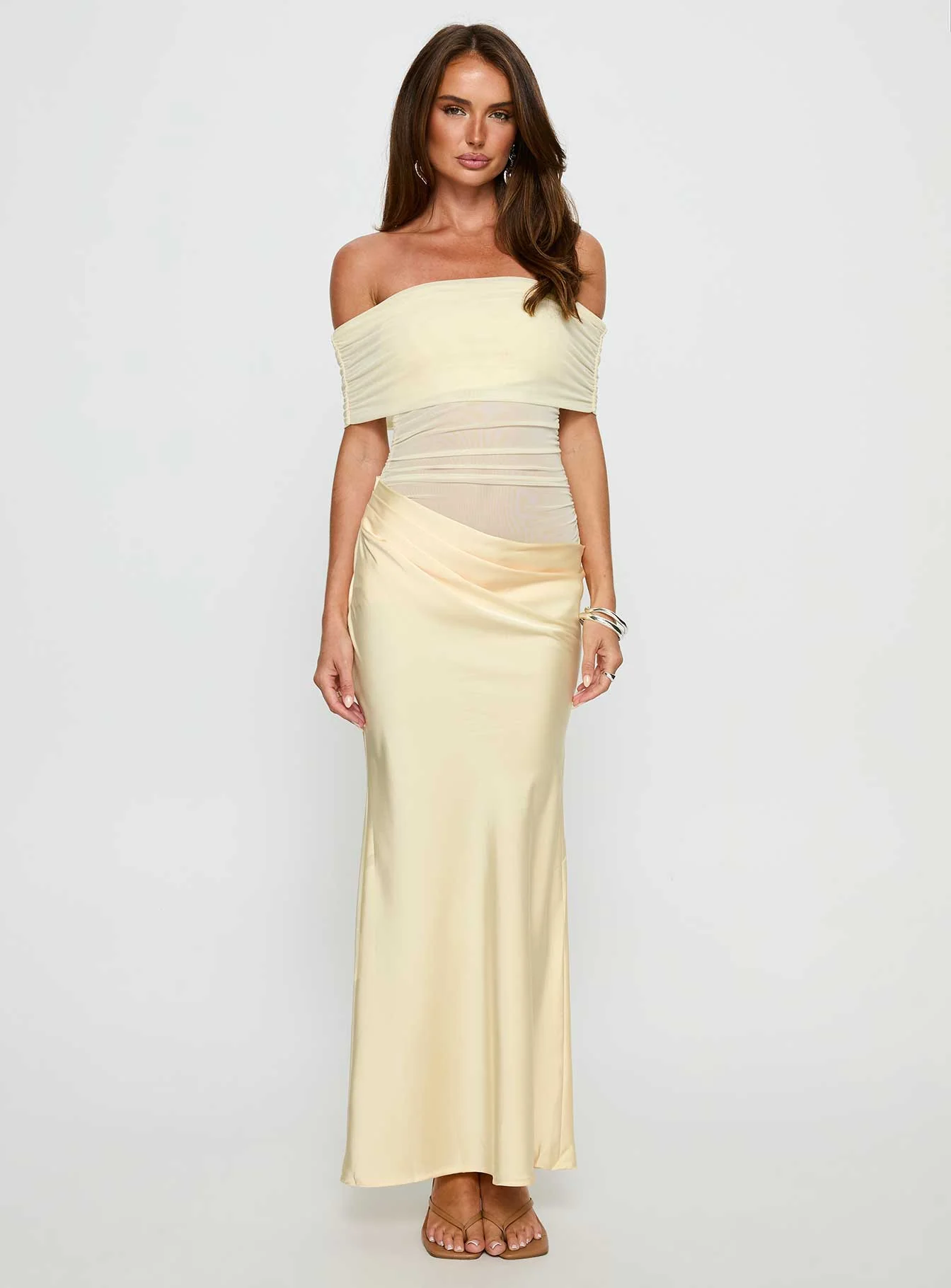 Osprey Mesh Off Shoulder Maxi Dress Yellow - Image 7