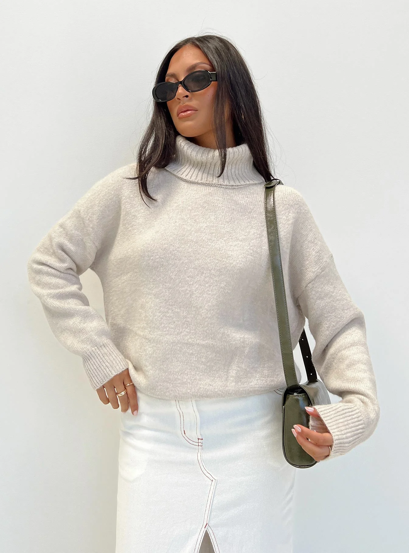 Oswin Turtleneck Sweater Oatmeal - Image 8