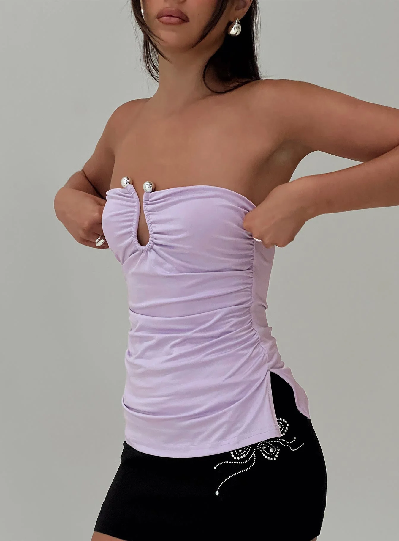 Out Of Line Strapless Hardware Detail Top Purple - Image 8