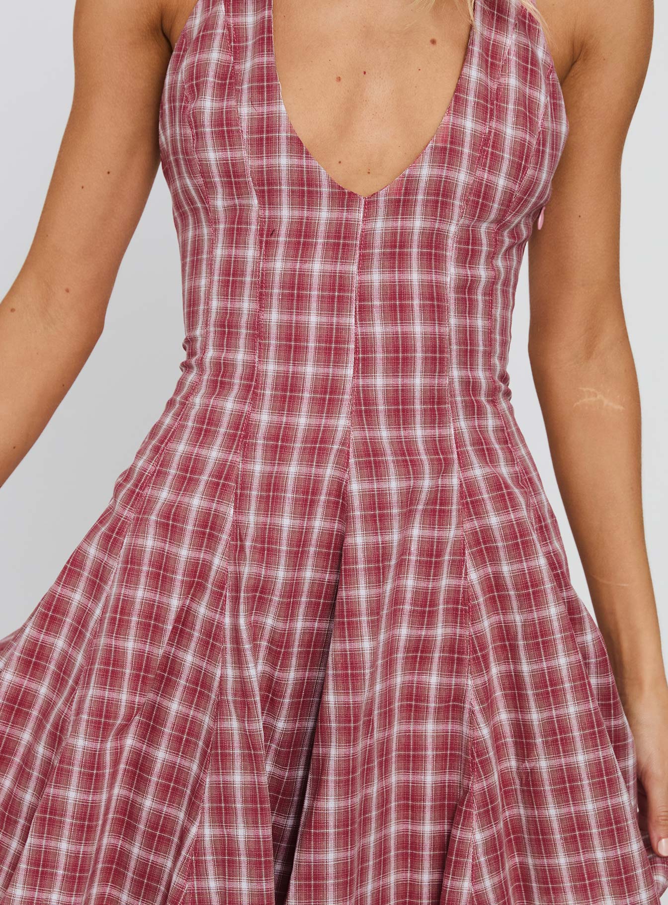 Out Of Nowhere Halter Mini Dress Red Check - Image 6