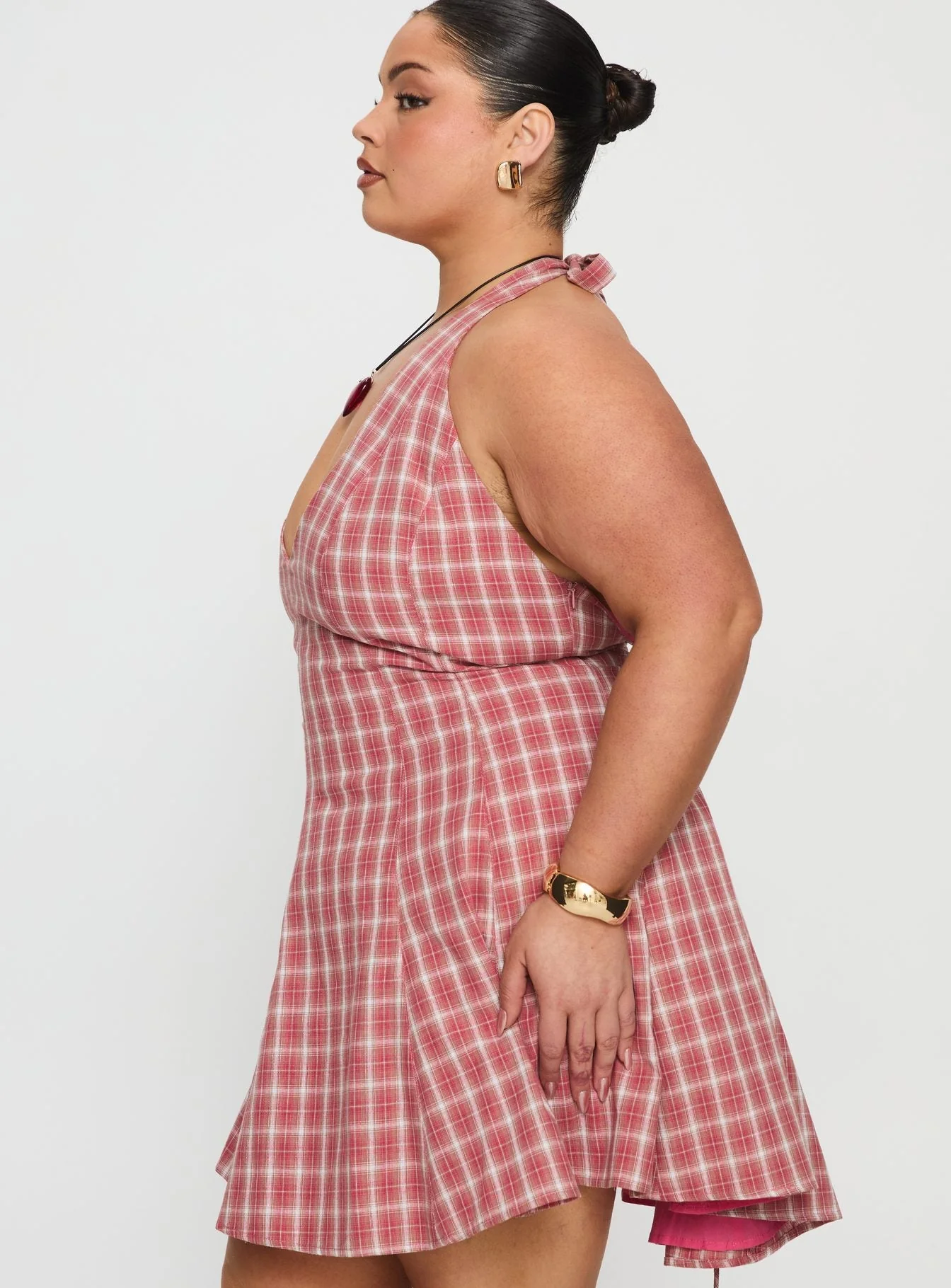 Out Of Nowhere Halter Mini Dress Red Check Curve - Image 4