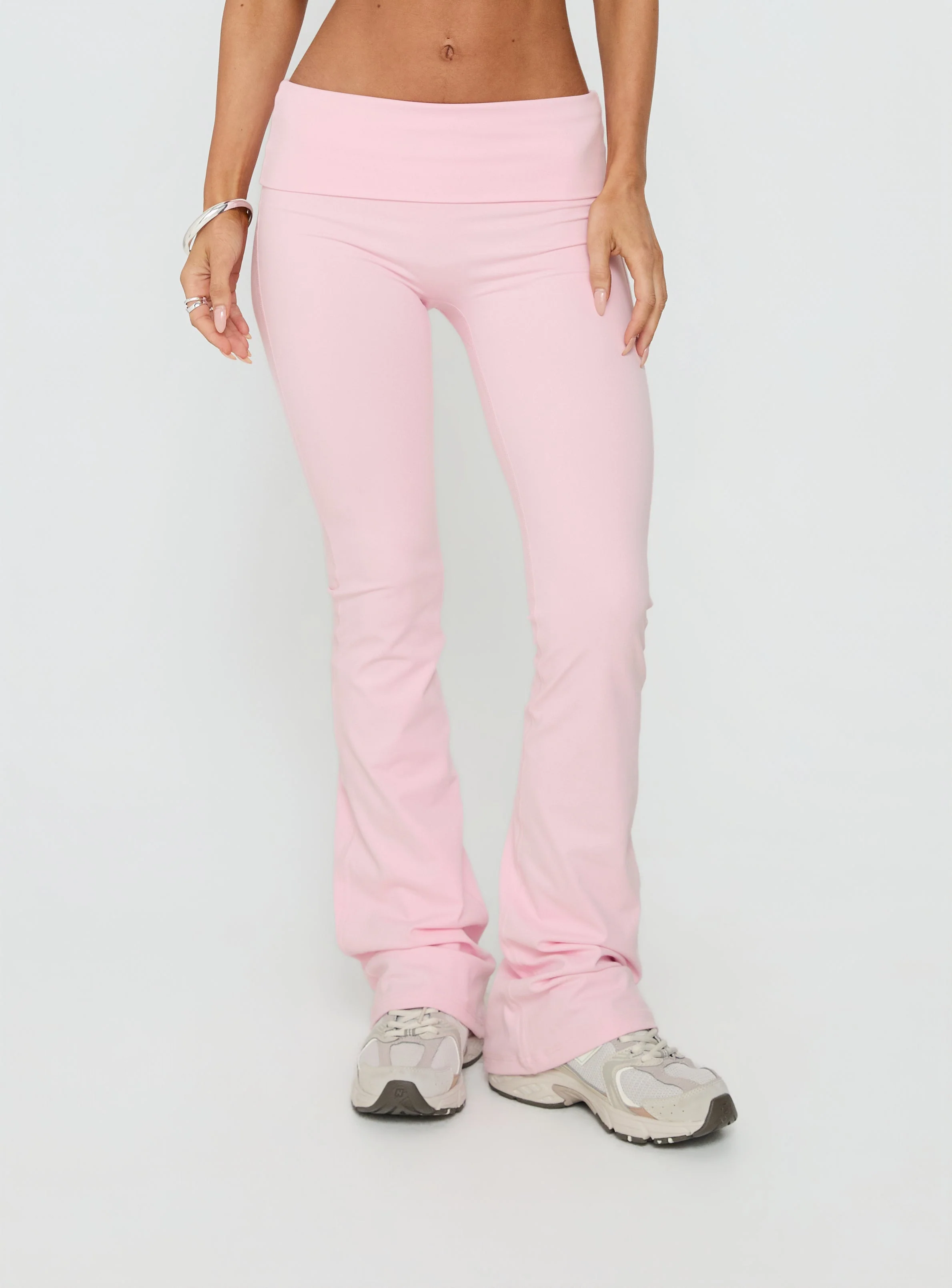 Pace Setter Active Foldover Waist Flared Leggings Pink - Image 2