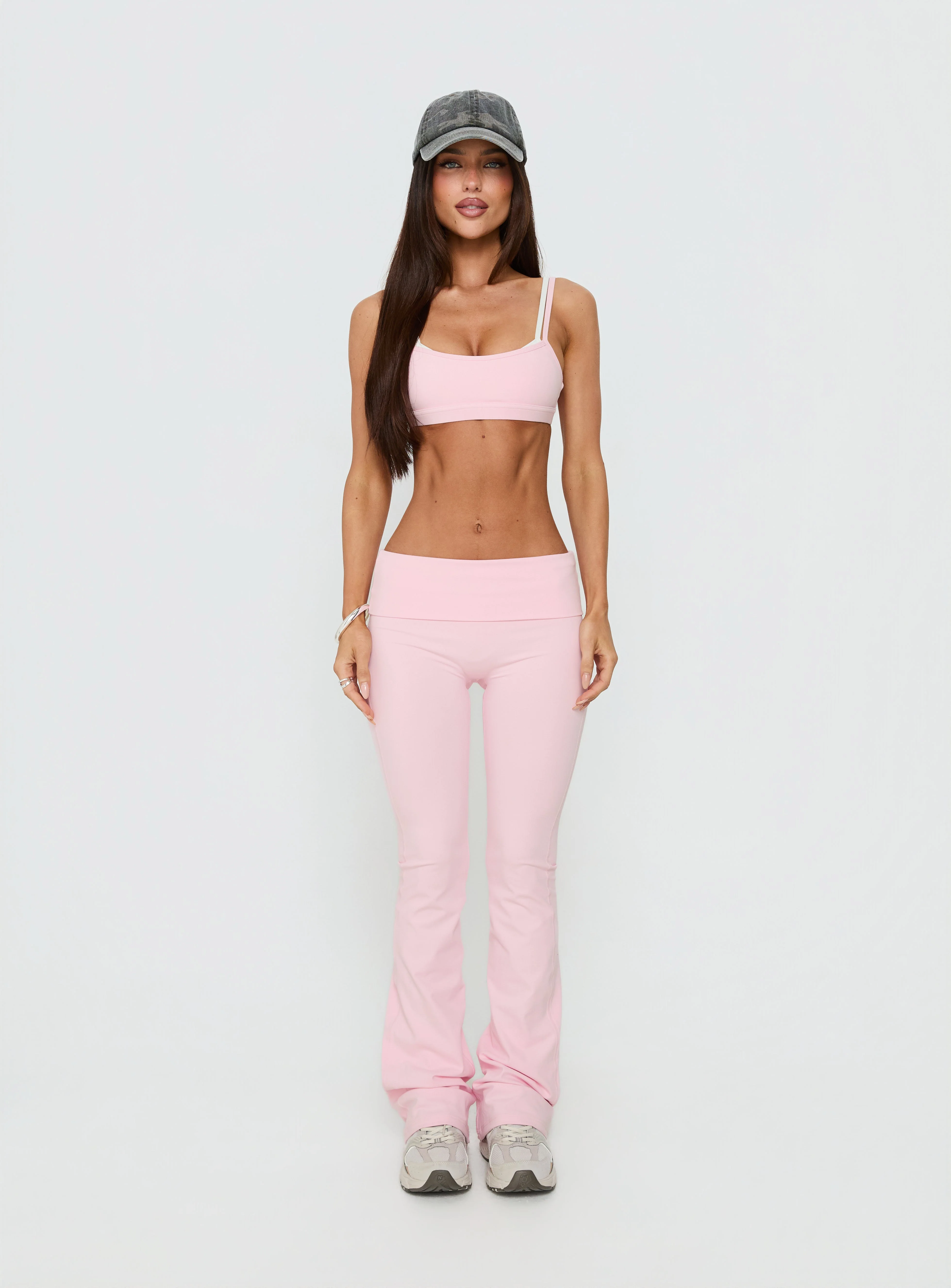 Pace Setter Active Foldover Waist Flared Leggings Pink - Image 9