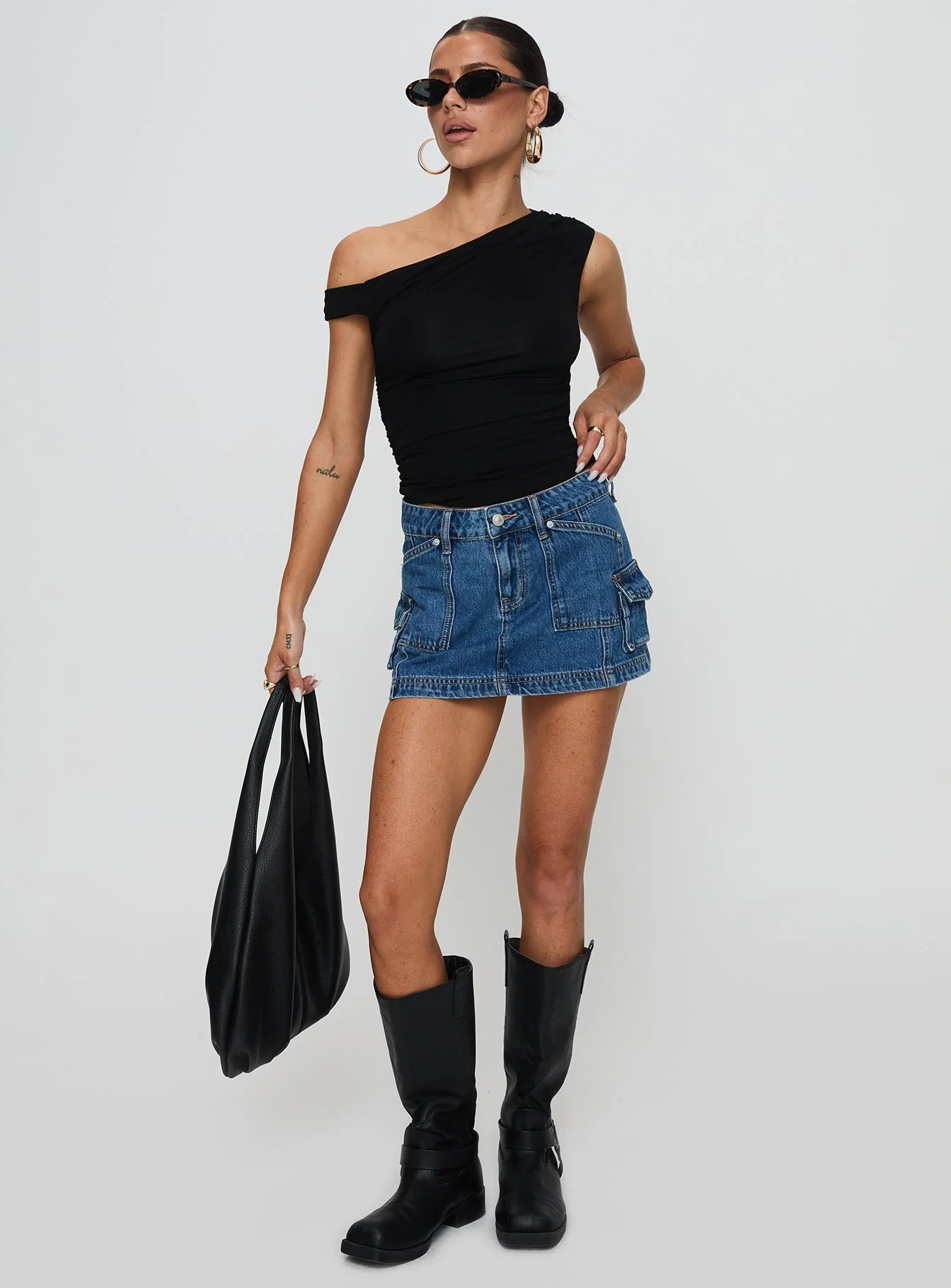 Pacific Coast Denim Cargo Skirt Dark Wash - Image 3