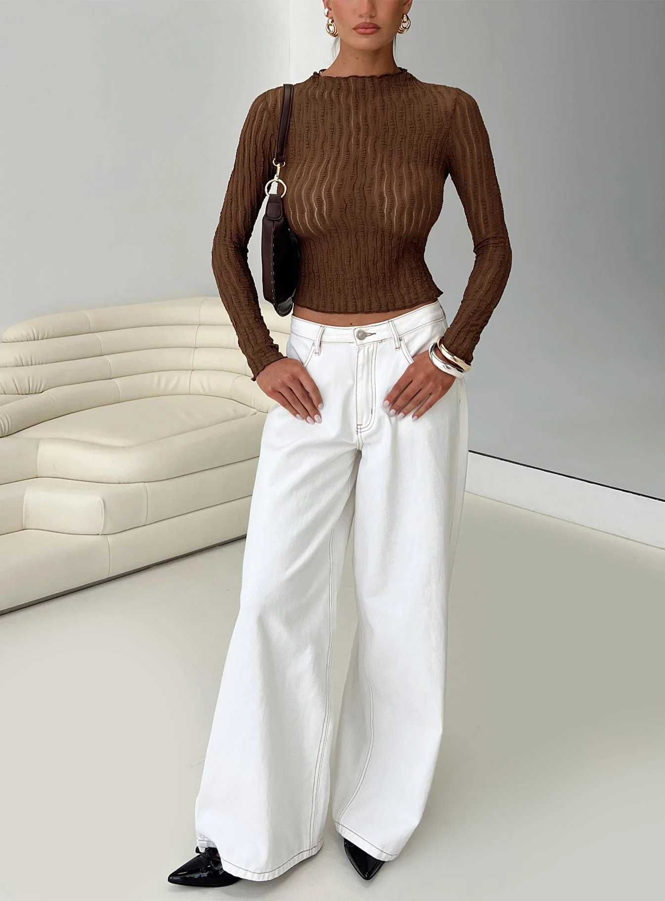 Padra Long Sleeve Top Brown - Image 8