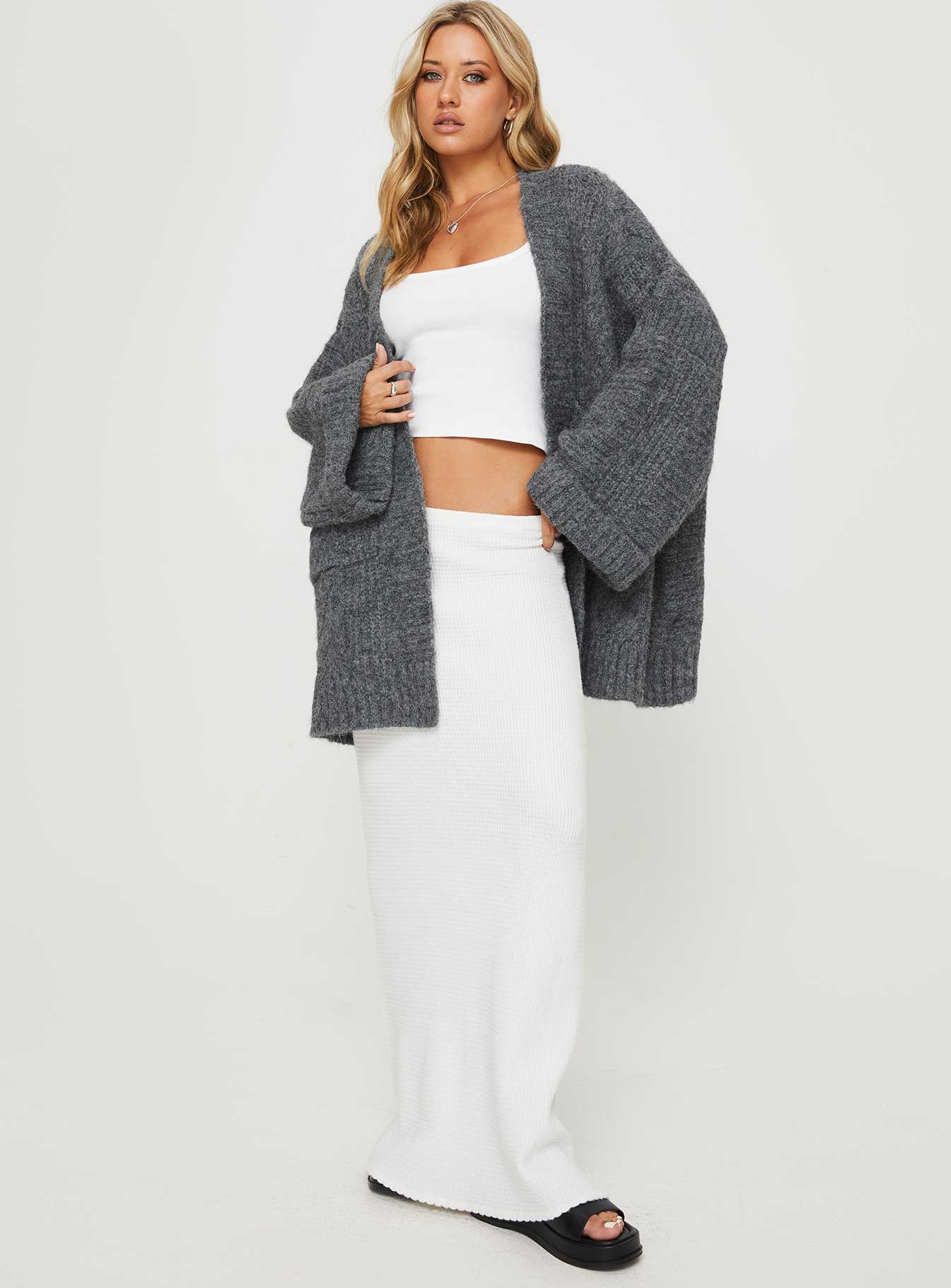 Paisleigh Cable Knit Cardigan Charcoal - Image 3