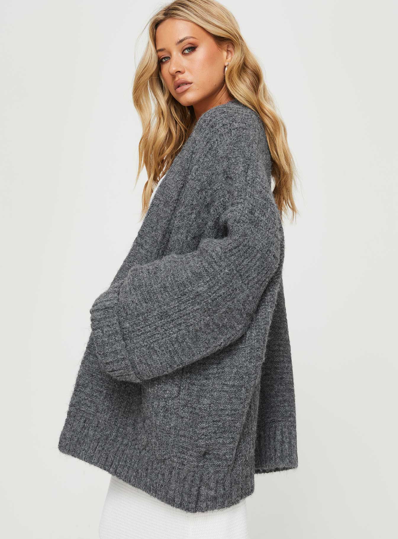 Paisleigh Cable Knit Cardigan Charcoal - Image 4